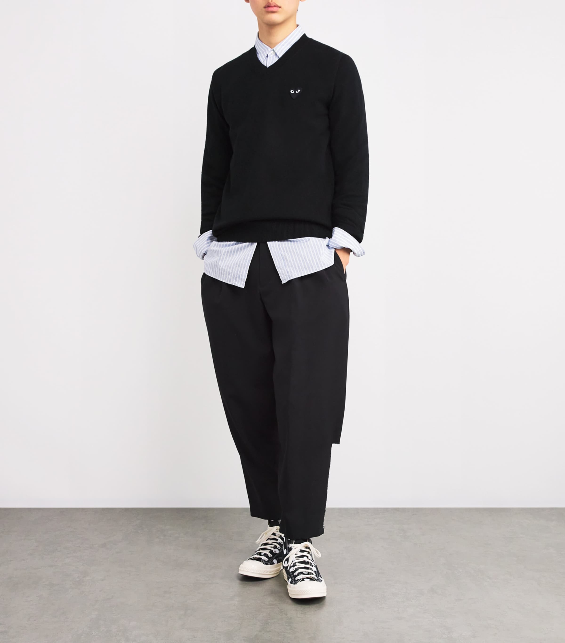 Comme Des Garçons Play Mens Wool V-Neck Heart Sweater Black Image 2