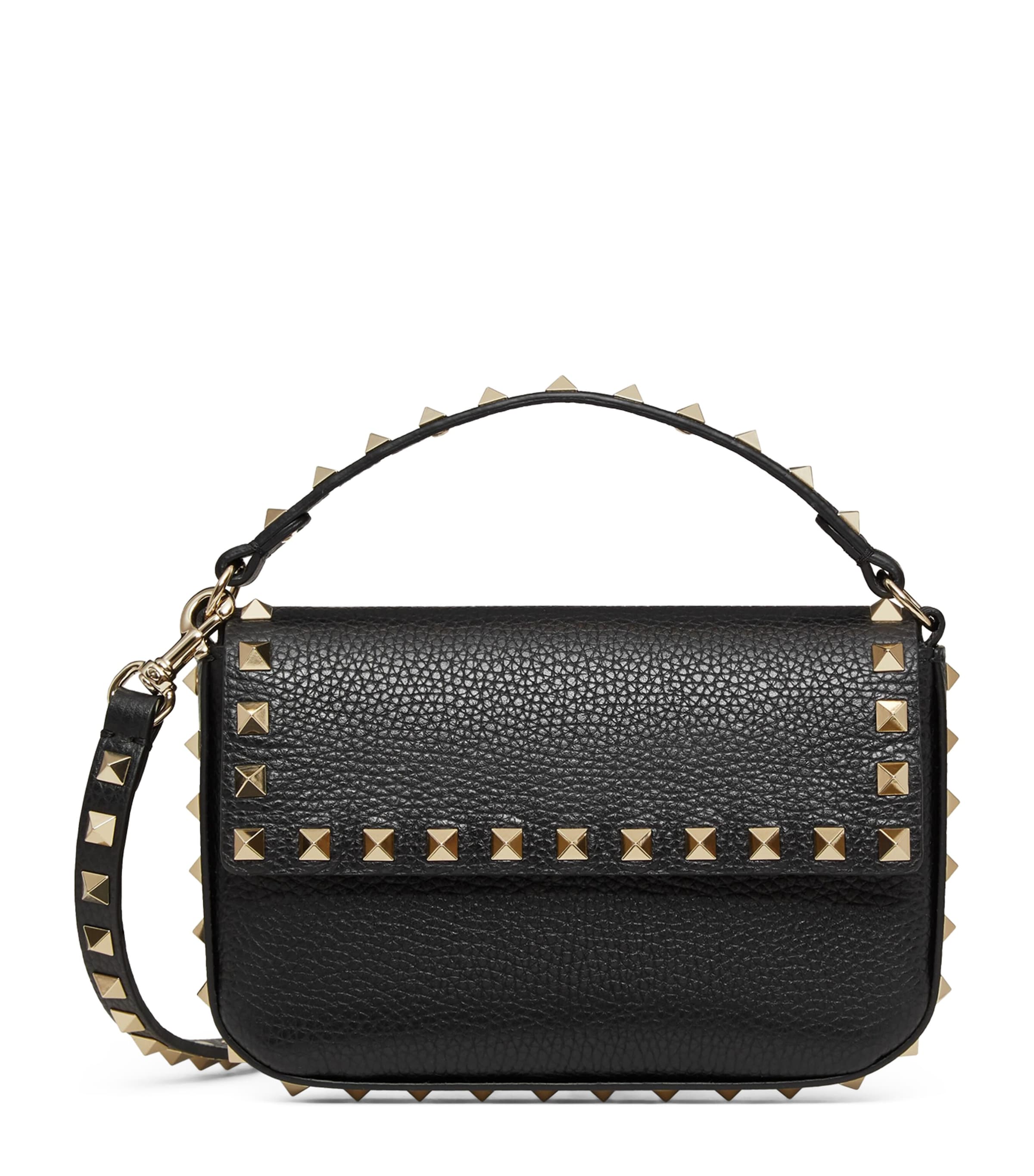 Valentino Garavani Rockstud Grainy Calfskin Pouch Woman Black Uni In Black