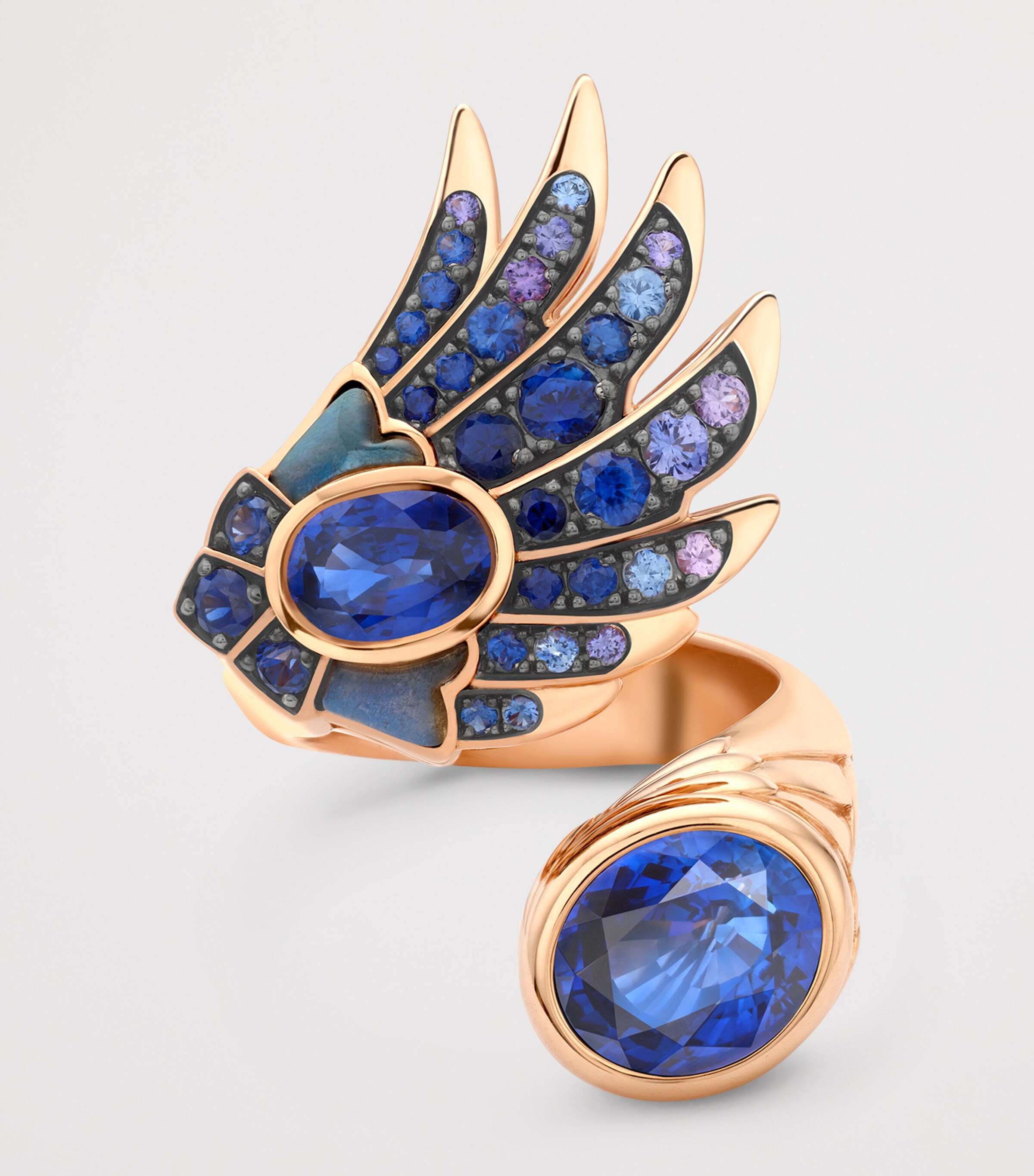 Boodles Rose Gold, Sapphire and Labradorite The Palace Collection Raven's Watch Gemini Sapphire Ring Blue Image 3
