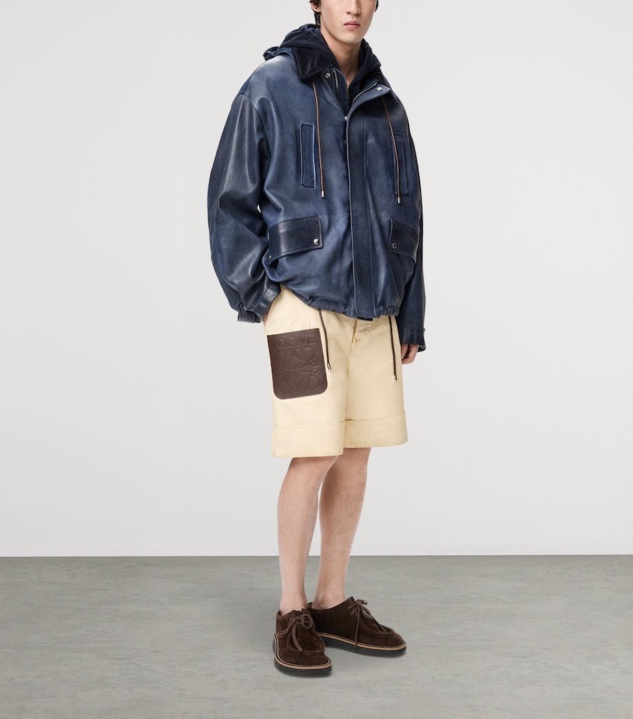 LOEWE Mens Cotton Turn-Up Shorts Beige Image 2