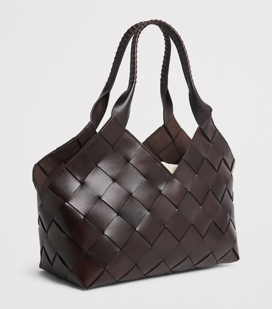 DRAGON DIFFUSION Leather Woven Castello Shoulder Bag Dark Brown Image 3