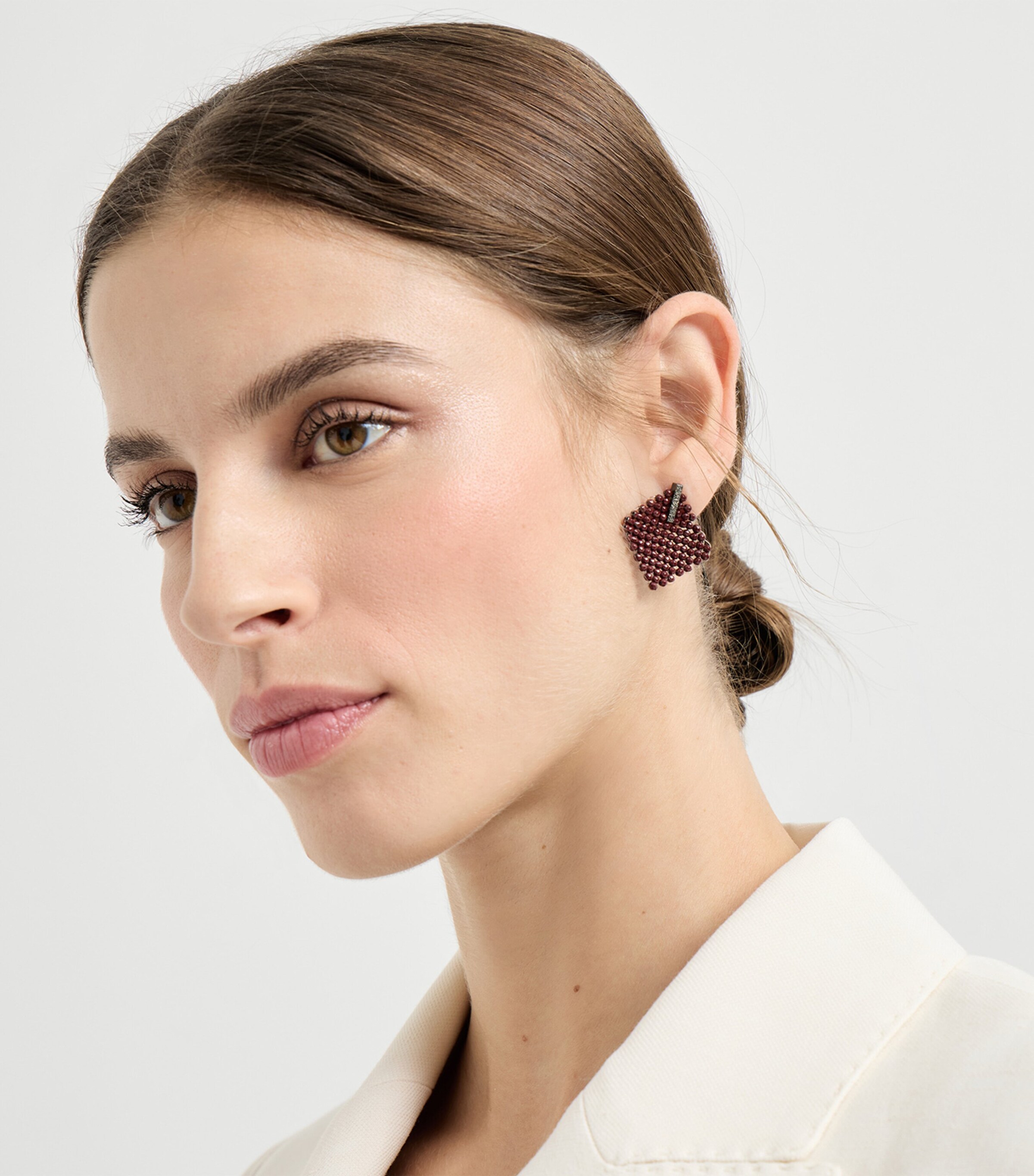 Brunello Cucinelli Sterling Silver and Hematite Square Earrings Cred Image 3