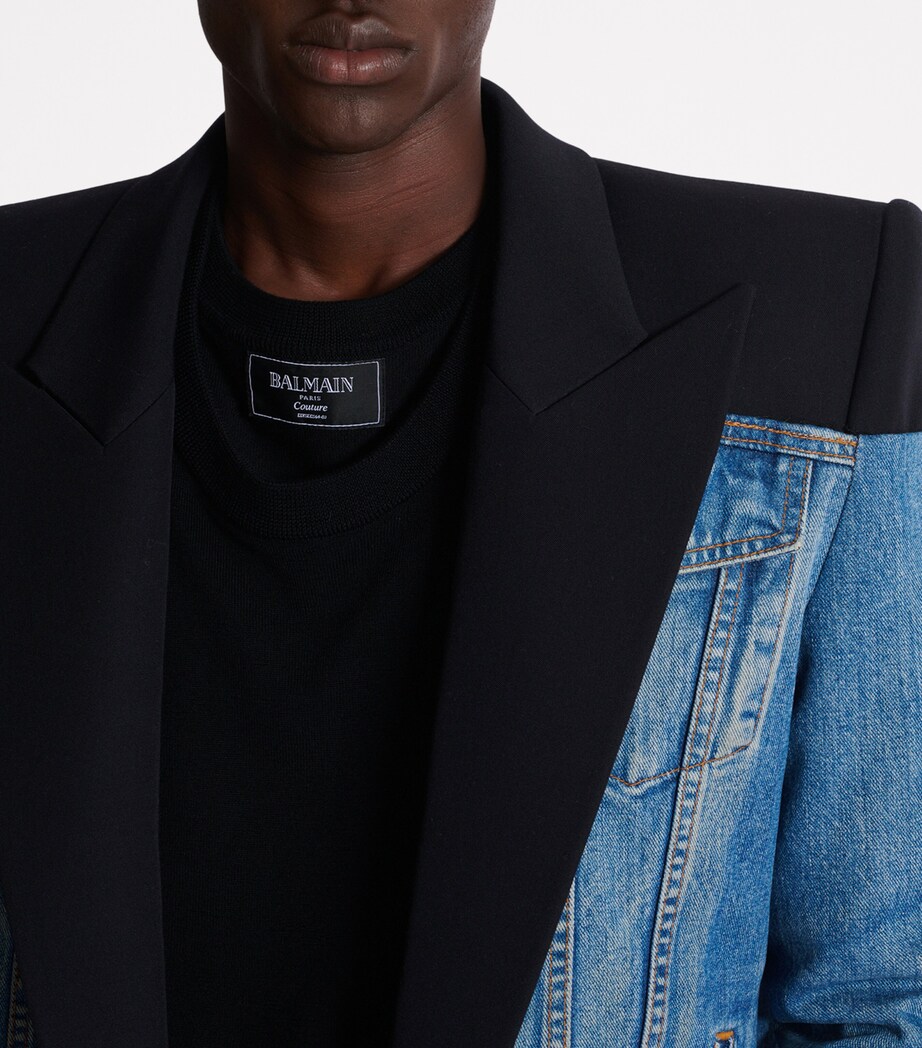 Balmain Mens Grain De Poudre-Denim Jacket Ena Noir/bleu Denim Image 2