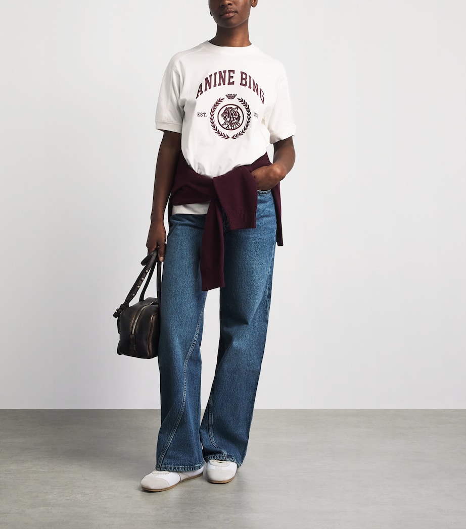 ANINE BING Womens Cotton Collegiate Jaylin T-Shirt Ecru Image 2