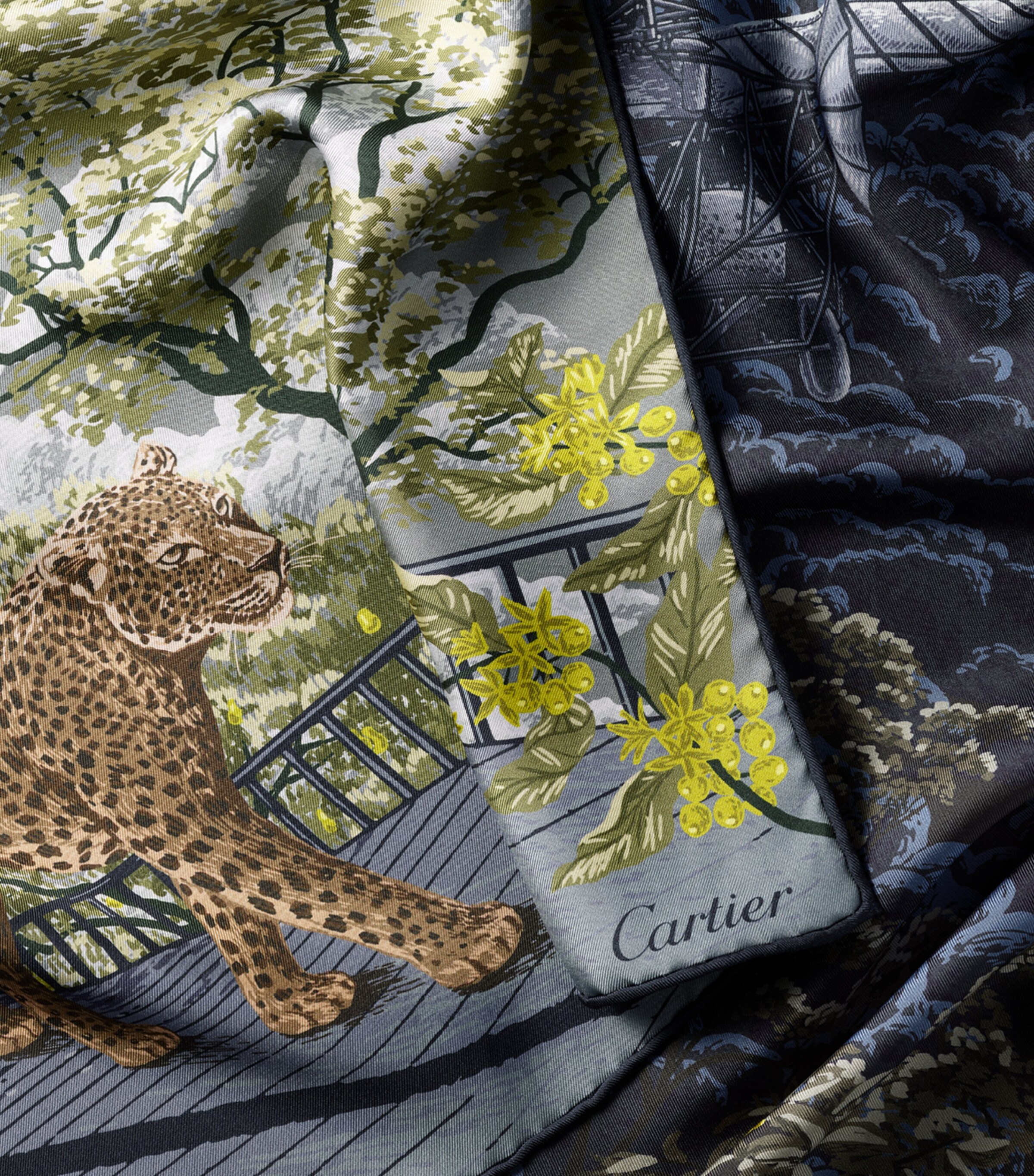 Cartier Silk Santos Aéronaute Double-Sided Scarf Grey Image 3