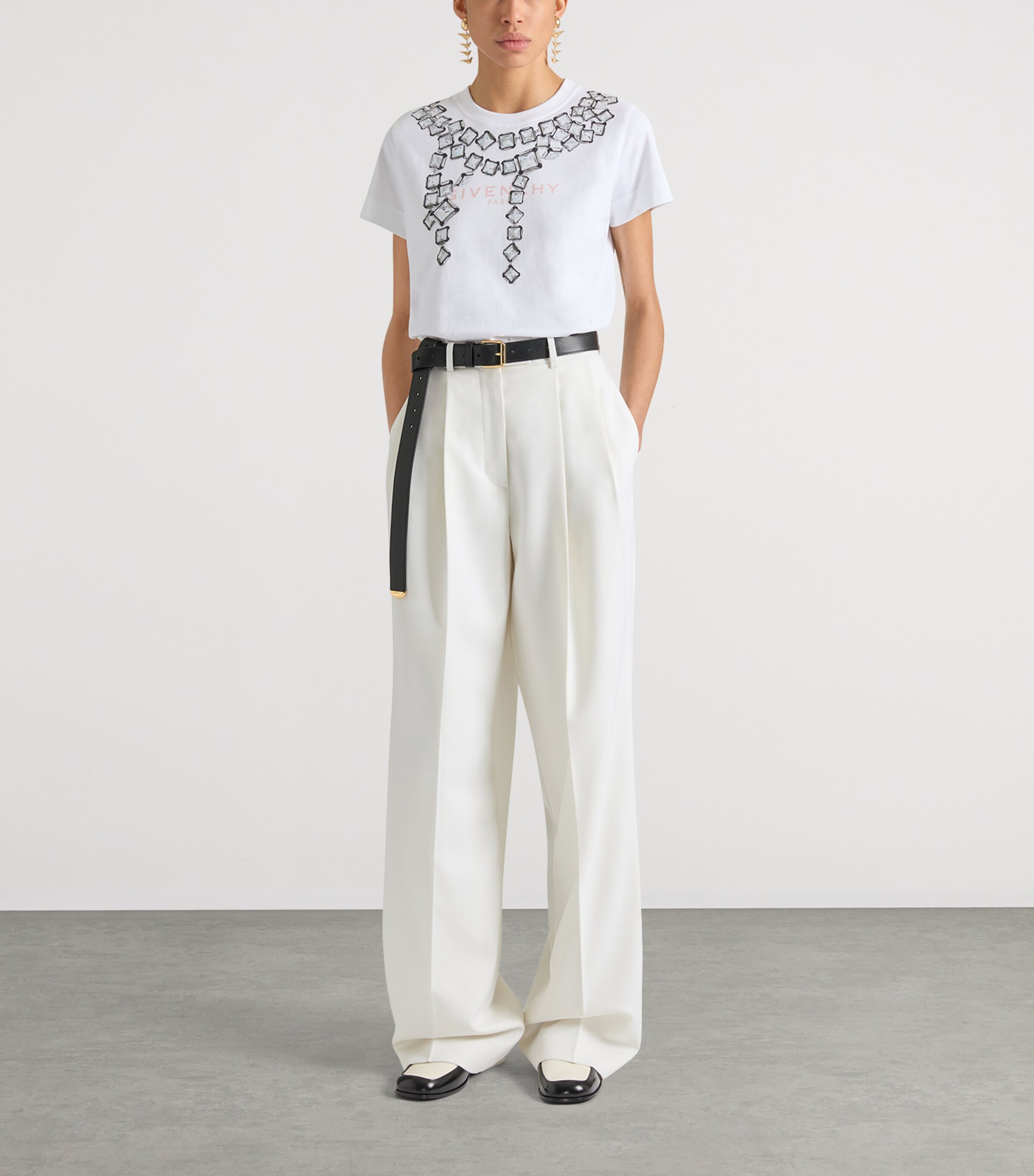 Givenchy Womens Cotton Crystal Print T-Shirt White Image 2