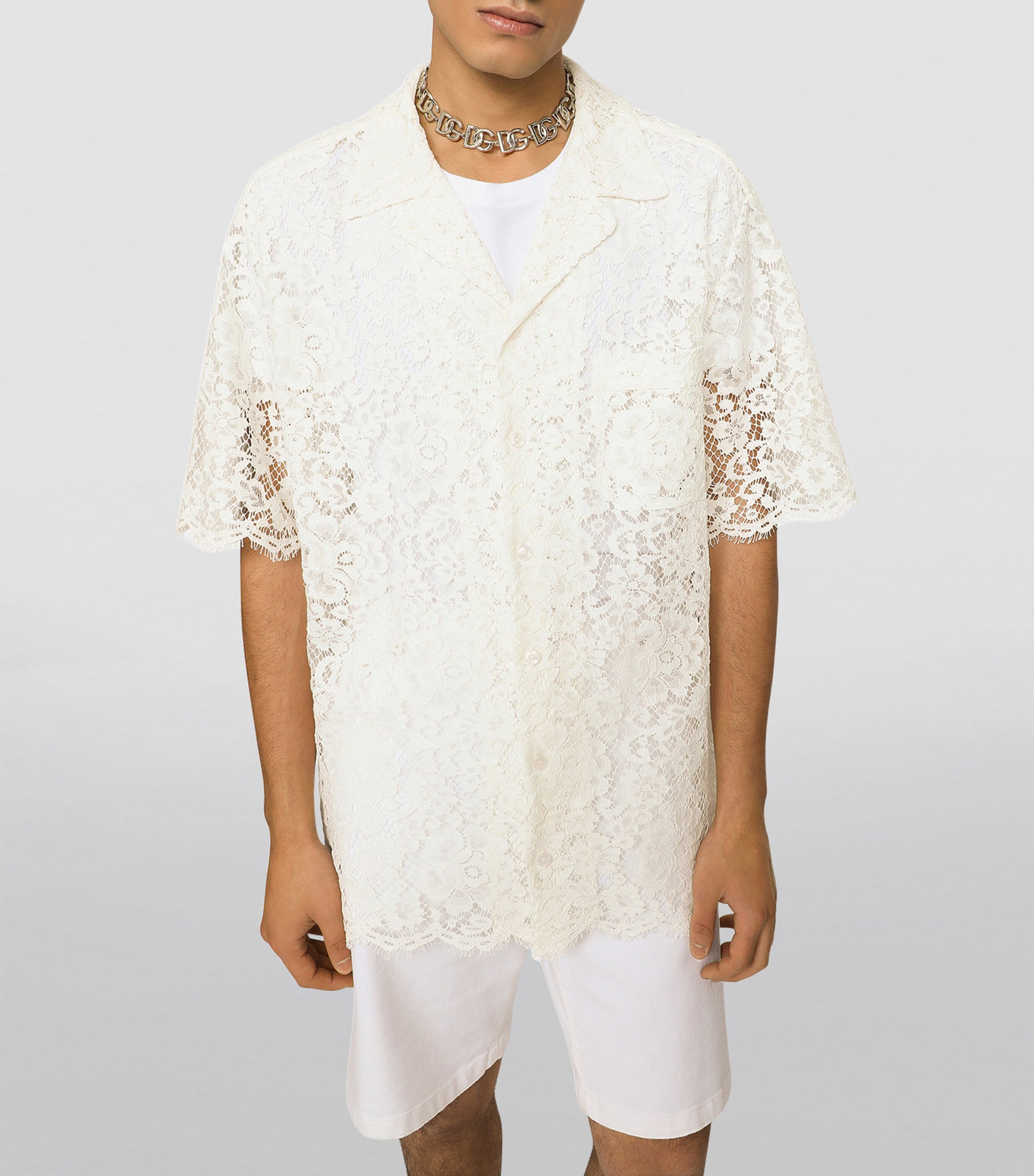 Lace Cuban Shirt W0001-NATURAL WHITE Image 3