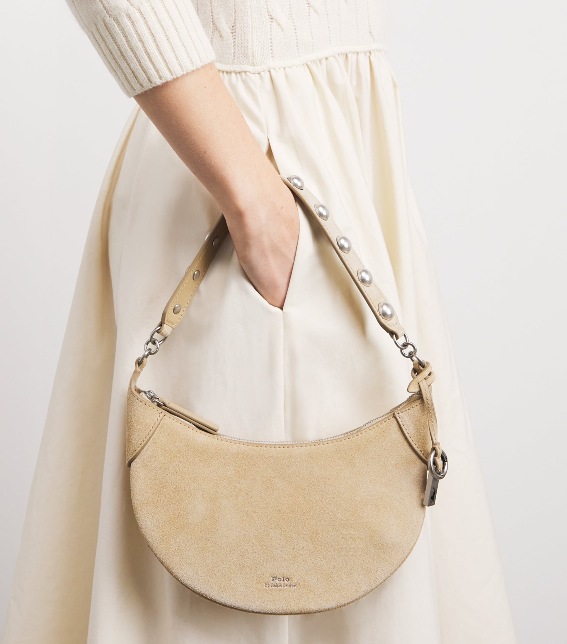 Mini Suede Studded ID Shoulder Bag CASHEW Image 5