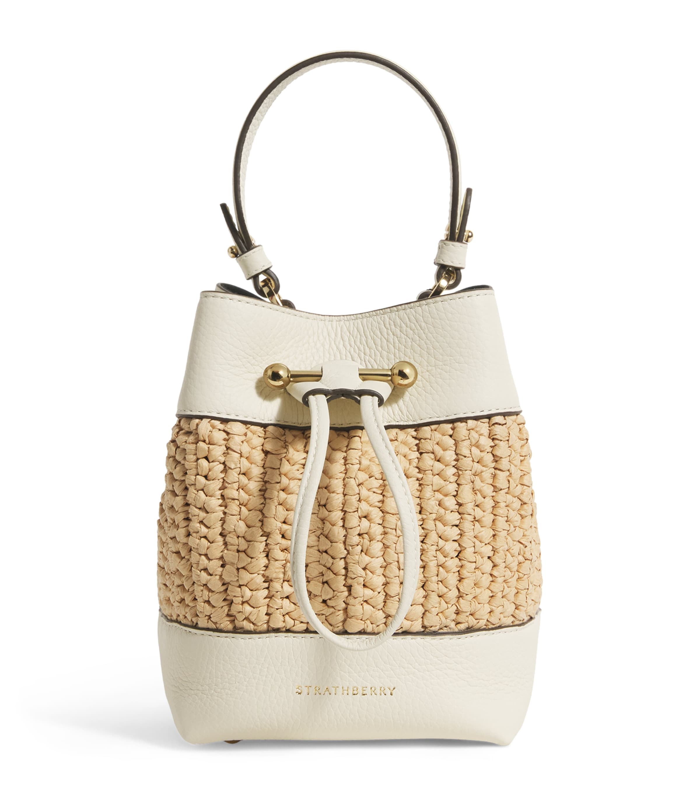 Strathberry Leather-raffia Osette Top-handle Bag In White