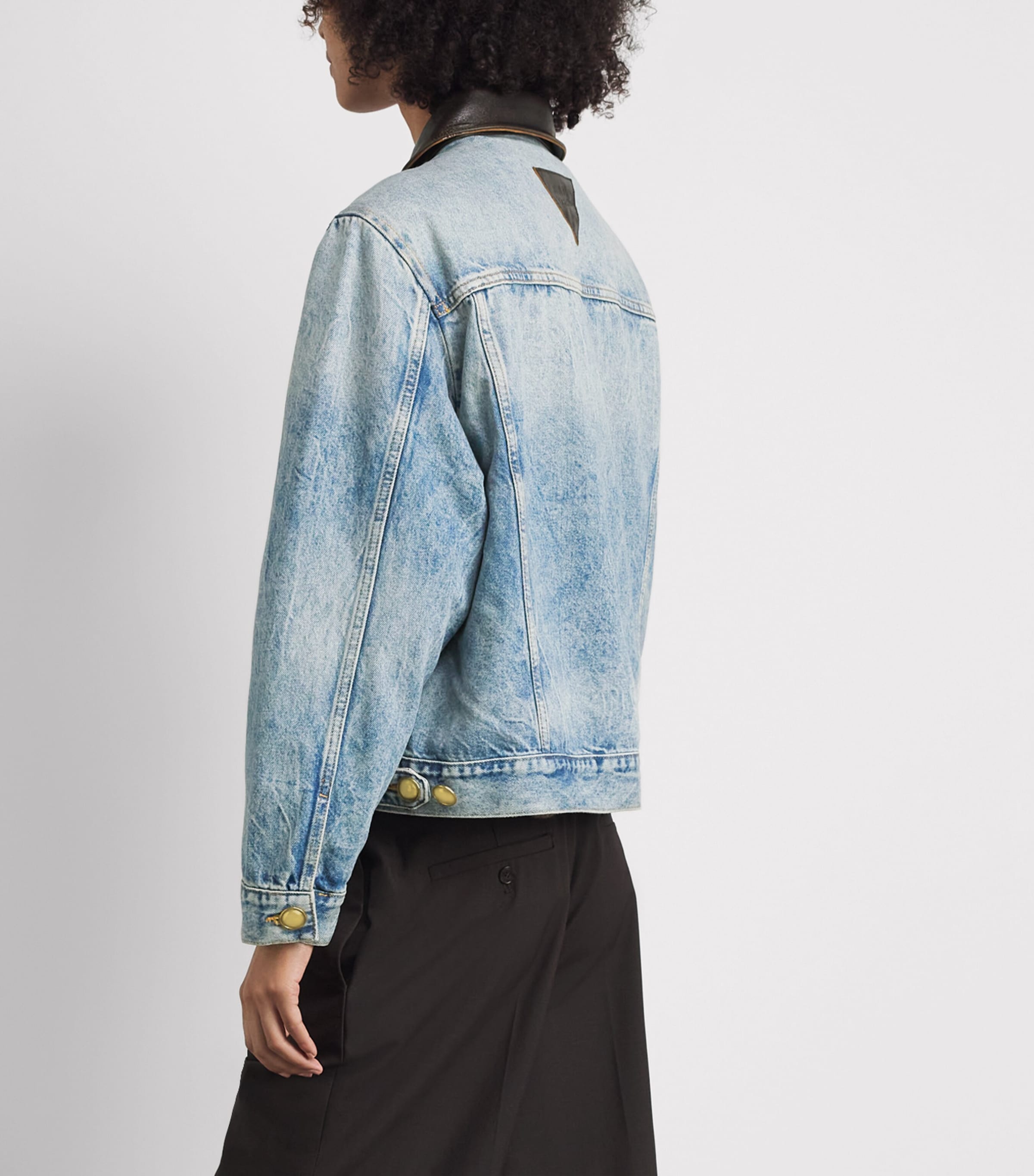 Sandro Paris Womens Leather-Collar Denim Jacket Blue Jean Image 5