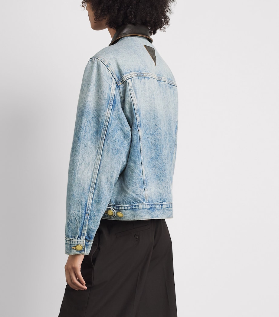 Sandro Paris Womens Leather-Collar Denim Jacket Blue Jean Image 5