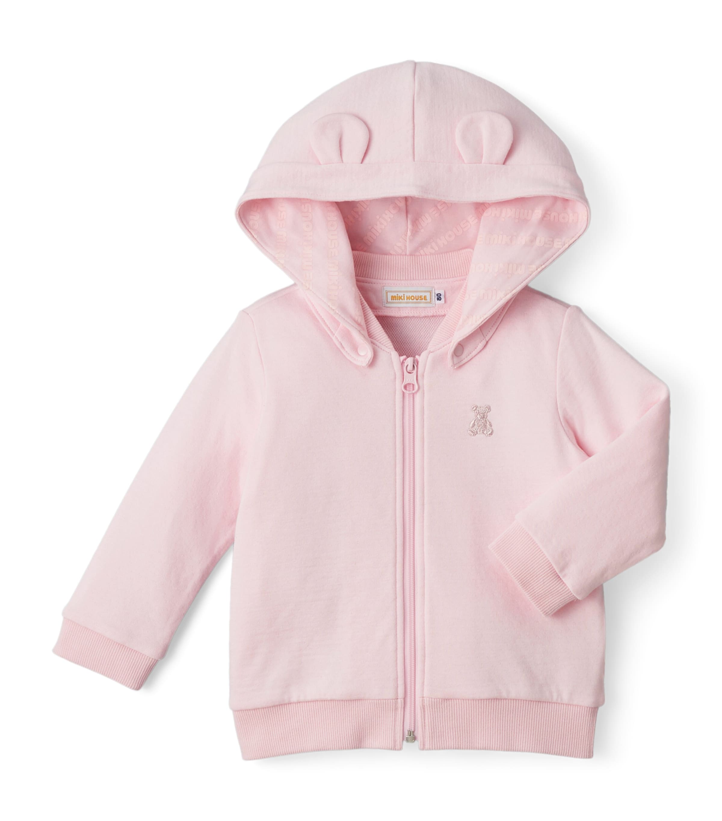 Miki House Kids' Cotton Teddy Bear Hoodie In Pink
