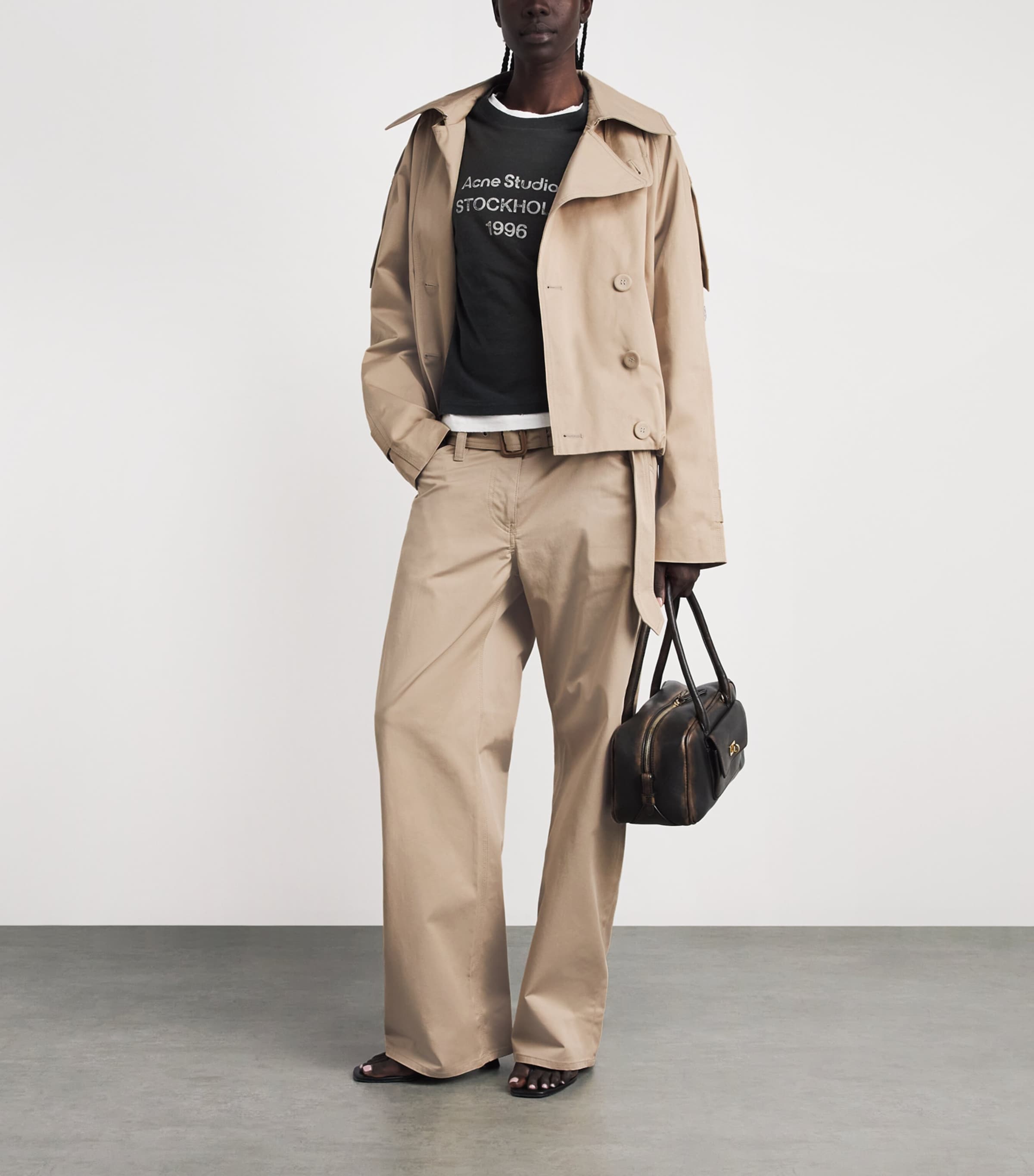 Acne Studios Womens Cotton Cropped Trench Coat Pale Beige Image 2