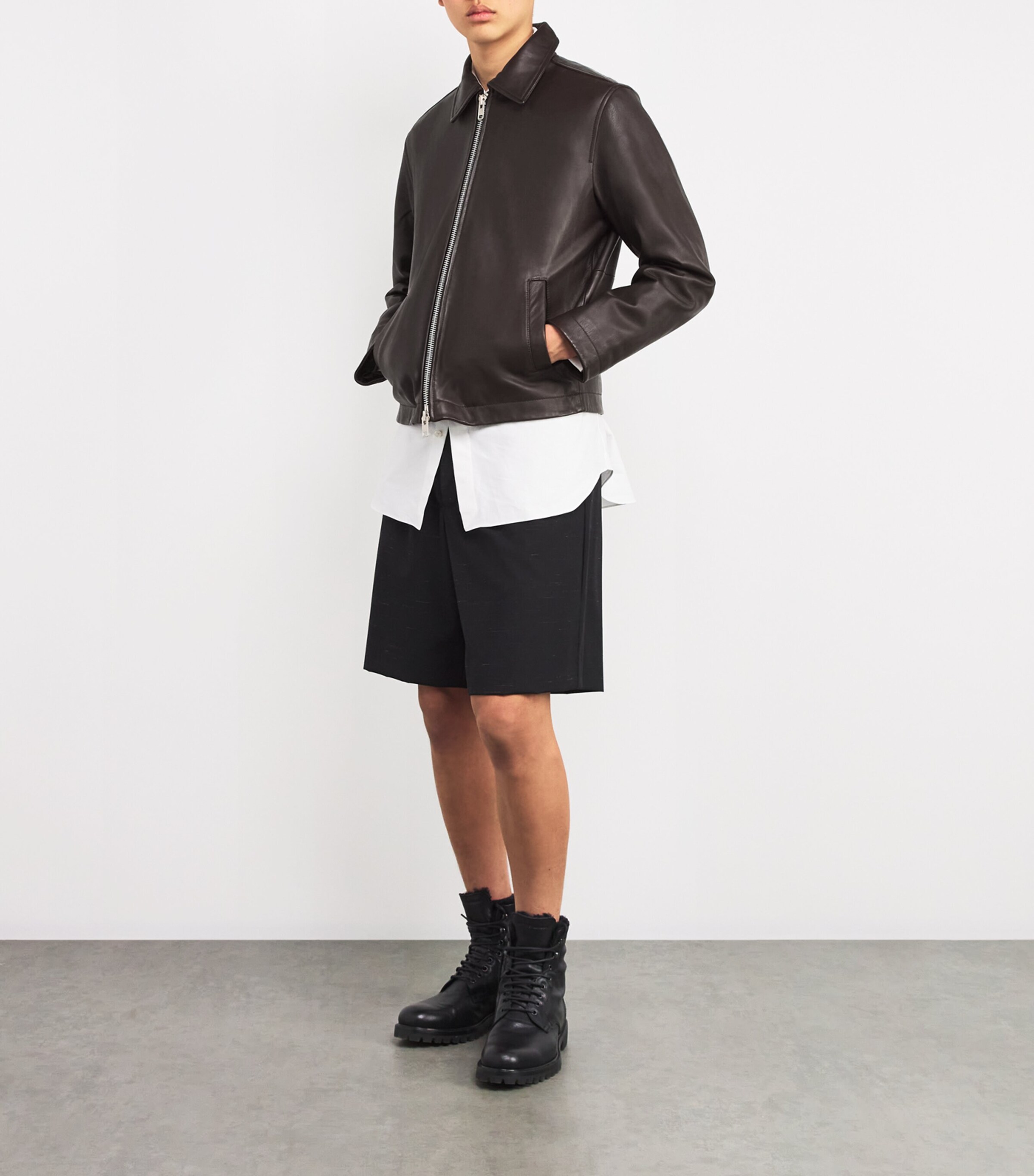 Zip-Up Leather Jacket BROWN Image 2