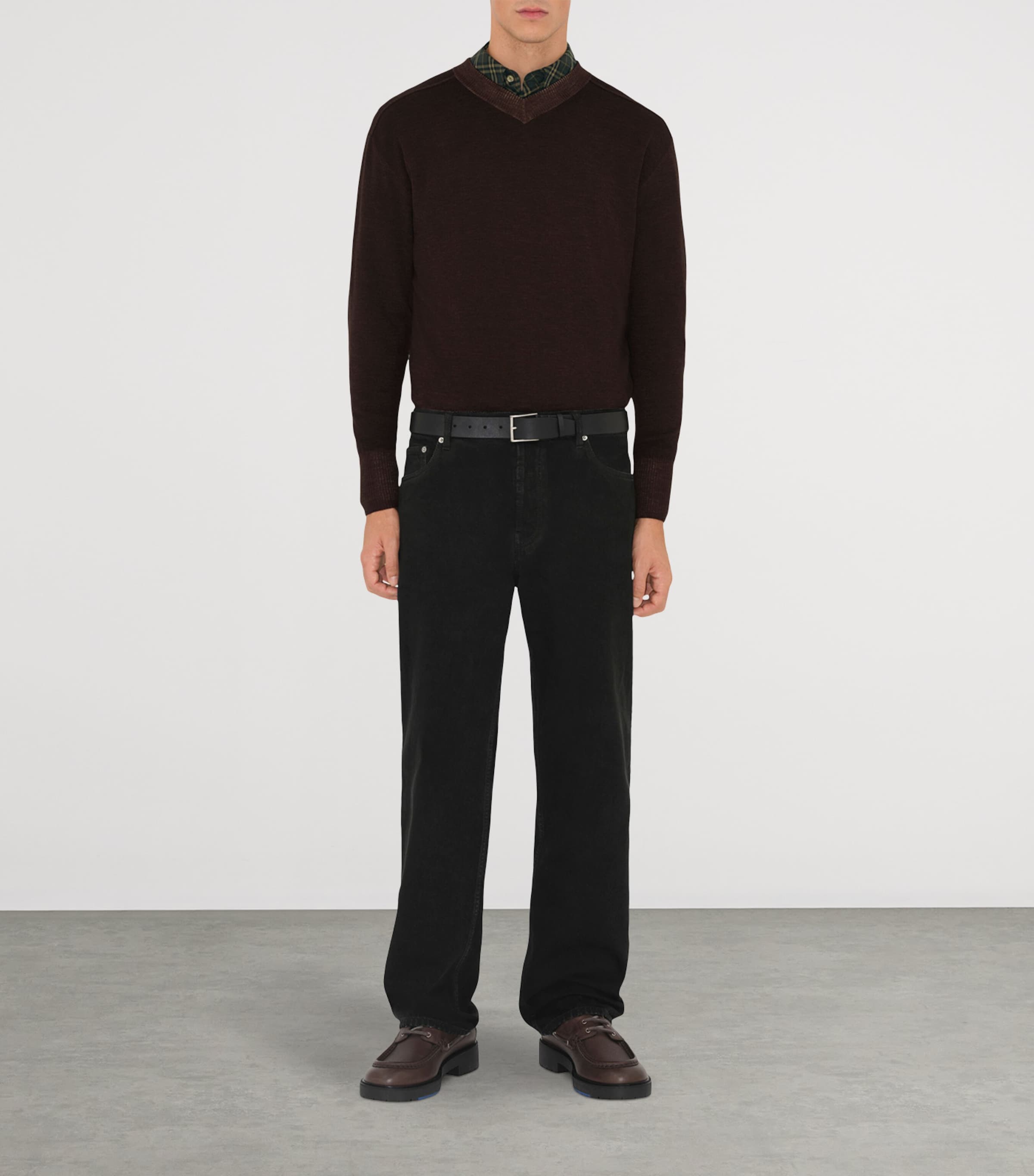 Leather Check-Embossed Belt BLACK Image 2