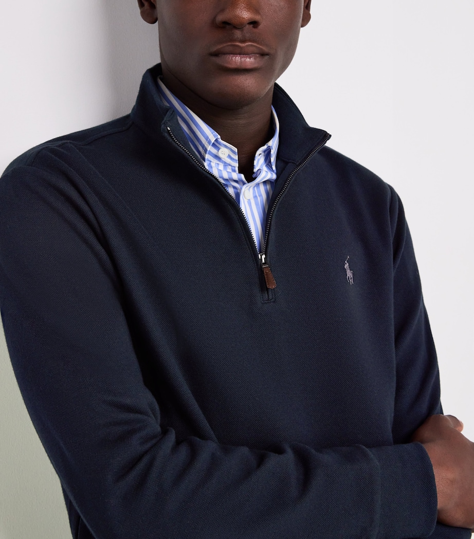 Cotton-Blend Polo Pony Quarter-Zip Sweater NAVY Image 6