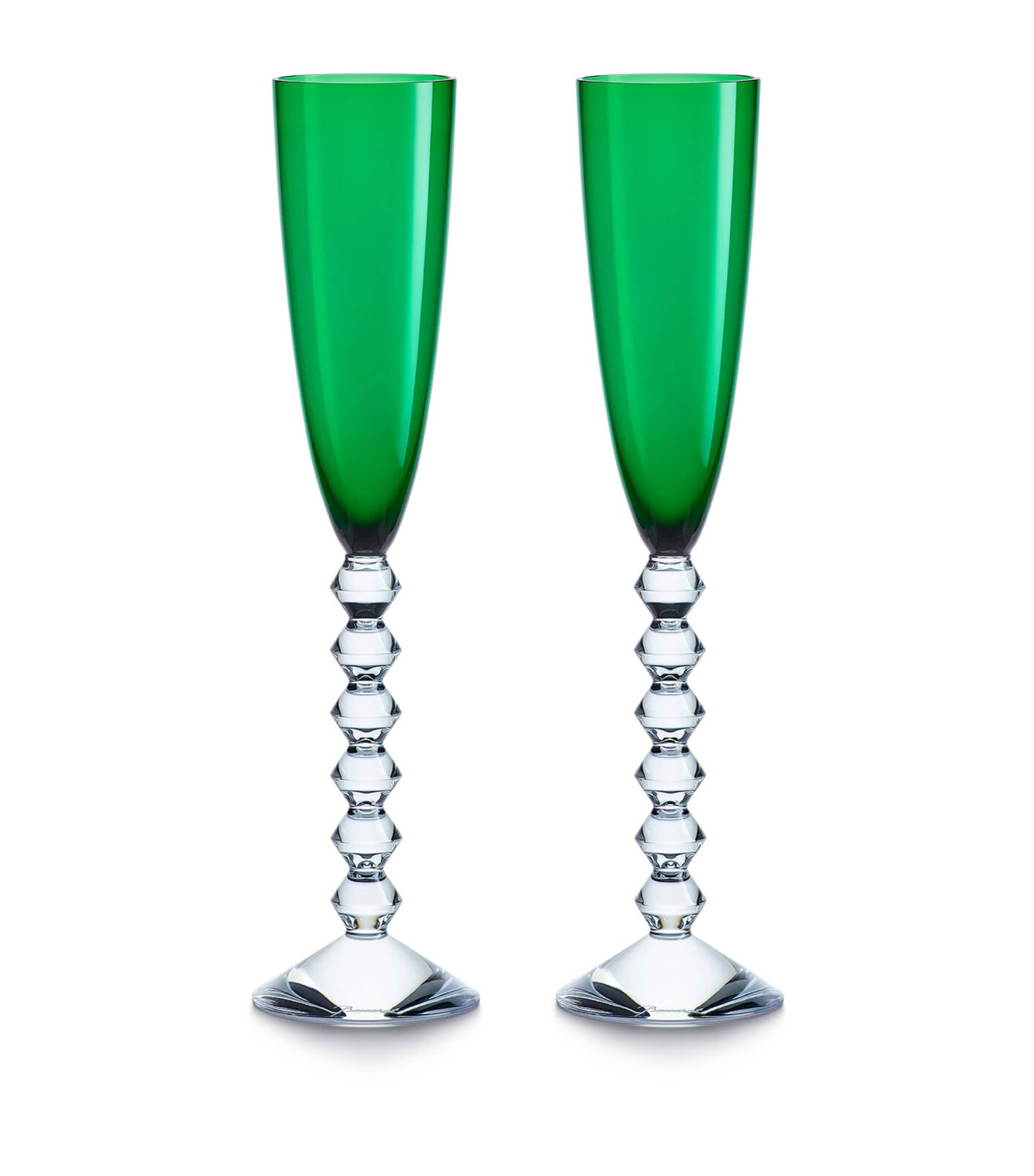 Baccarat Set Of 2 Vega Flutissimo Champagne Flutes In Green