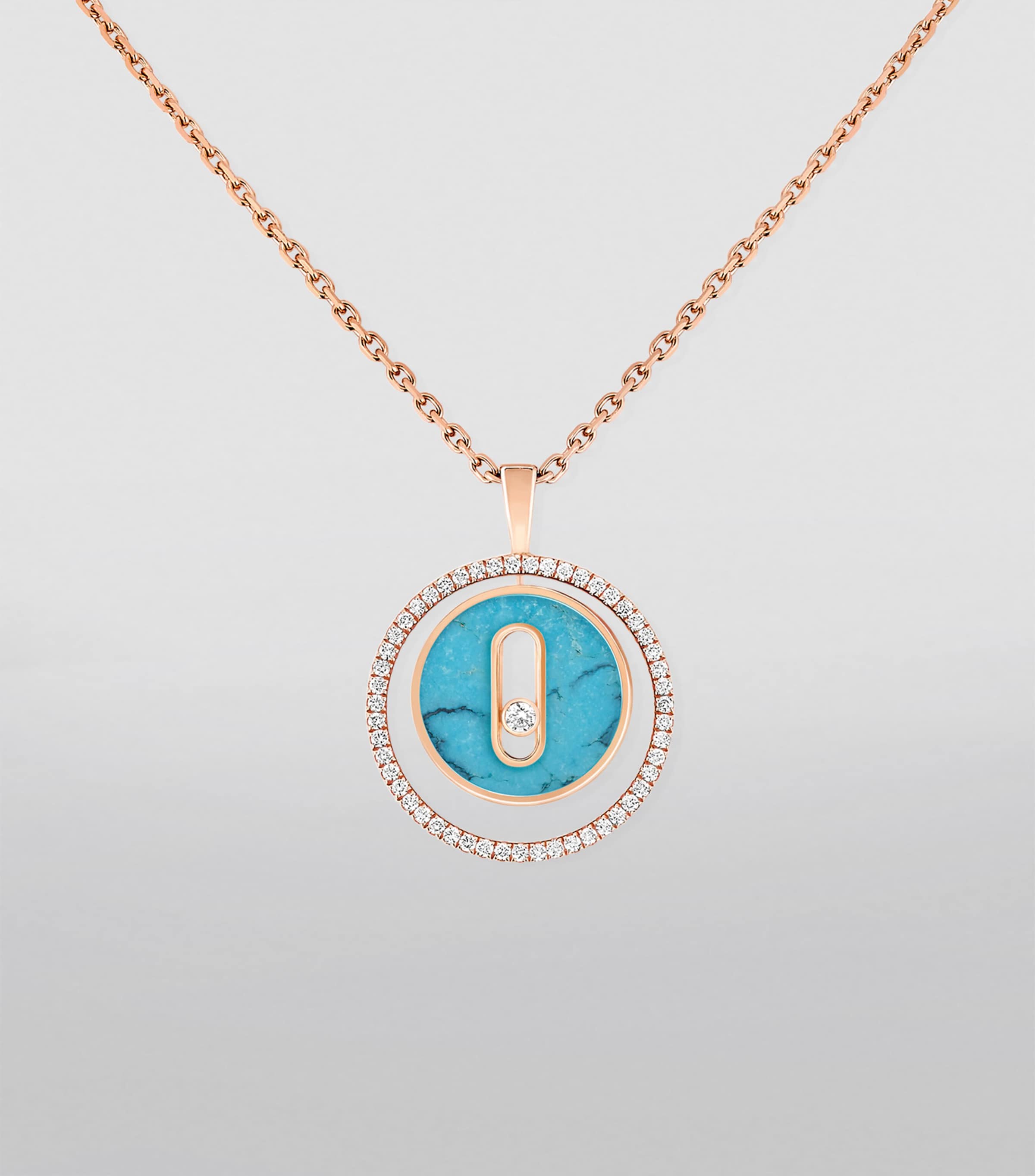 Rose Gold, Diamond and Turquoise Lucky Move Necklace PINK GOLD Image 2