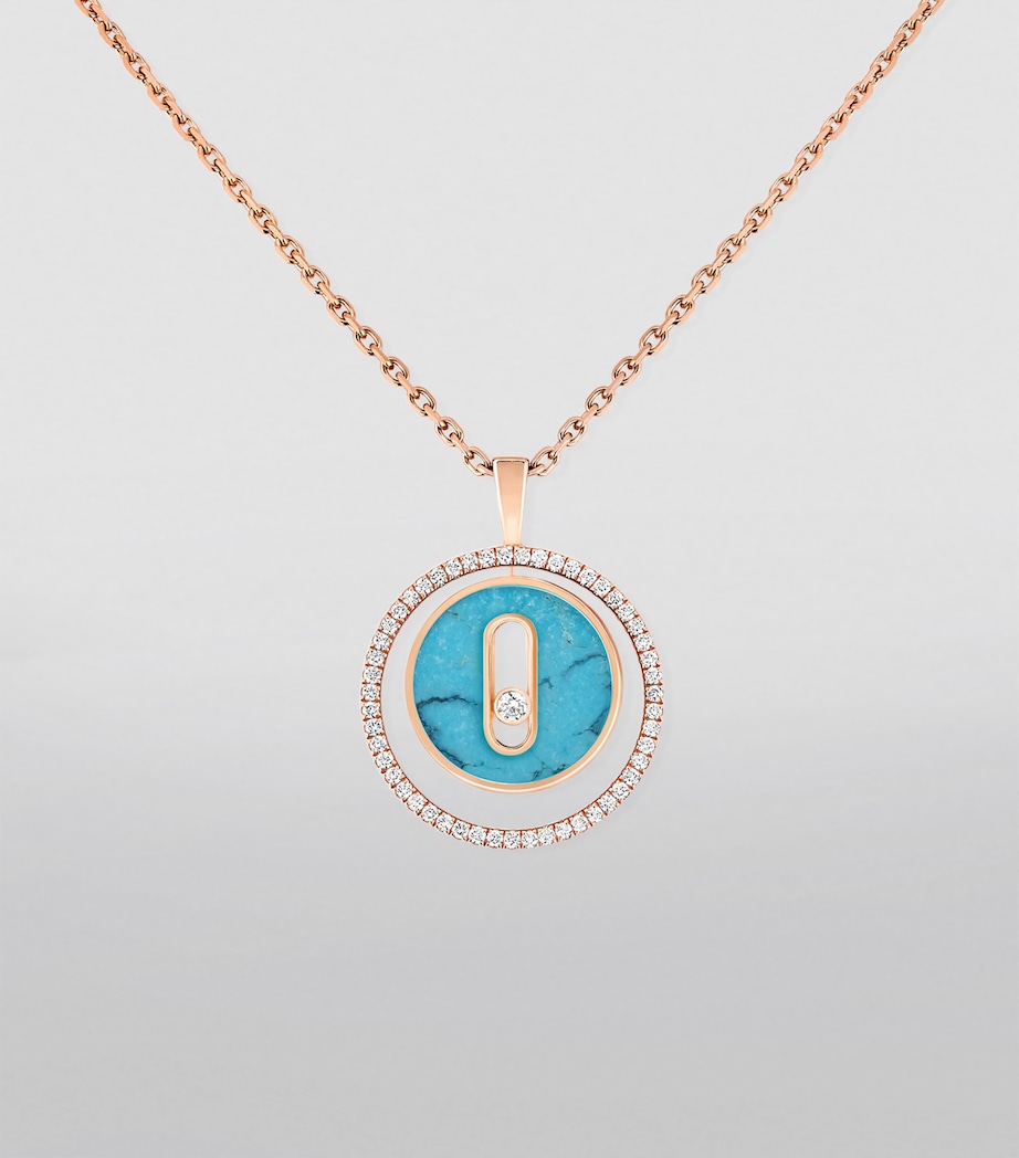 Rose Gold, Diamond and Turquoise Lucky Move Necklace PINK GOLD Image 2