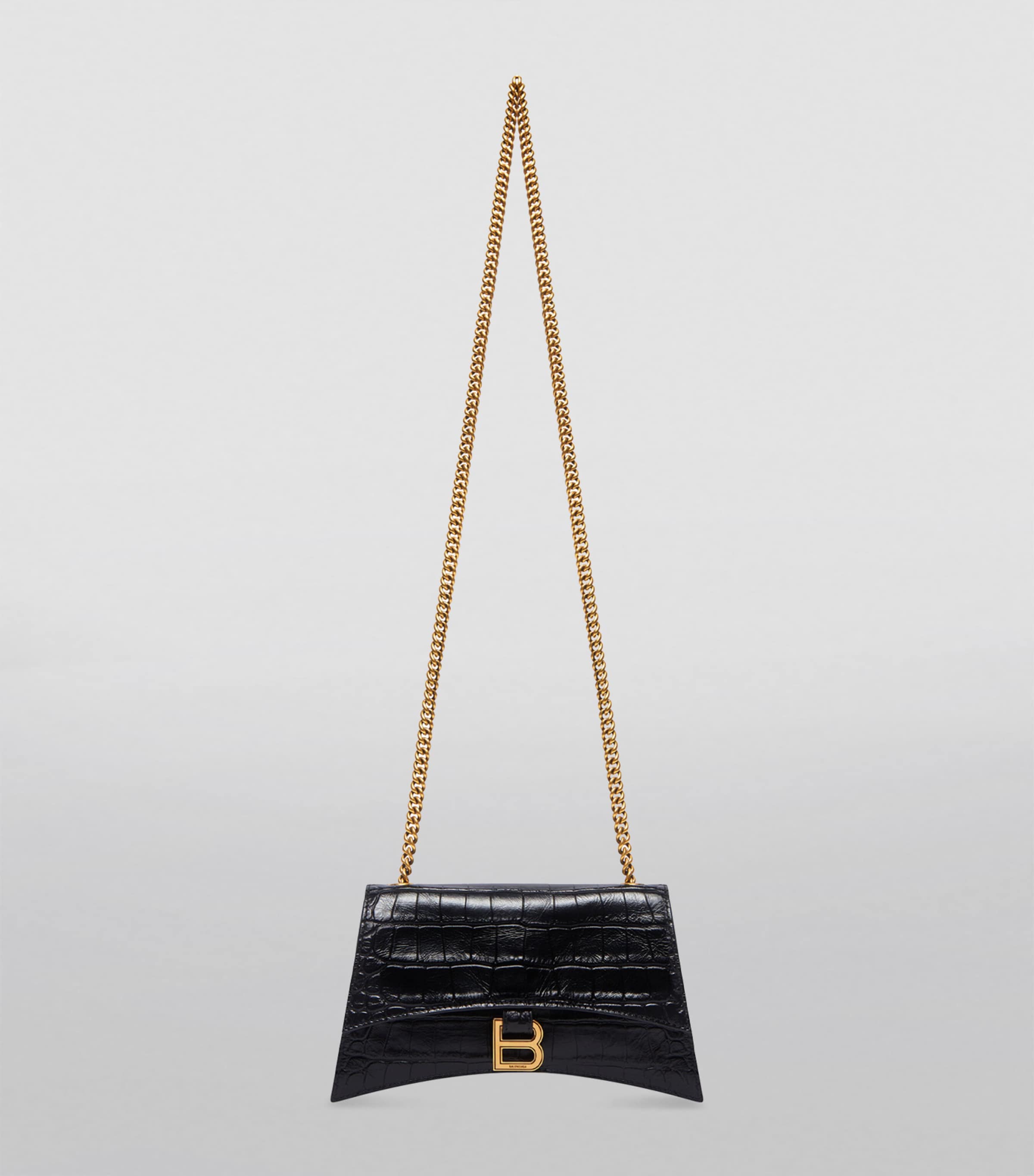 Balenciaga Black XS Croc-Embossed Leather Crush Shoulder Bag