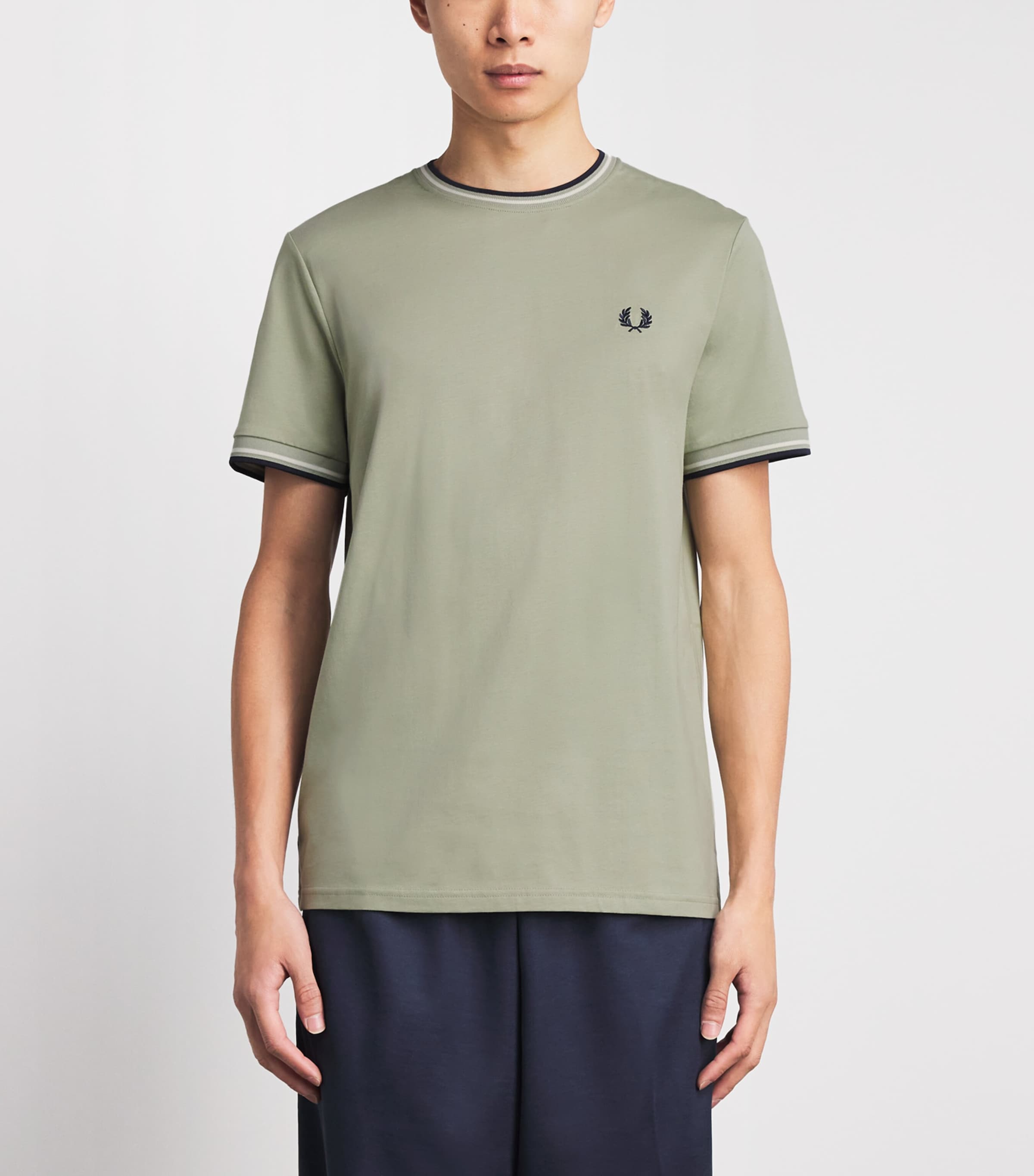Fred Perry Mens Cotton Twin Tipped T-Shirt Seagrs/ecr/dkair Image 4