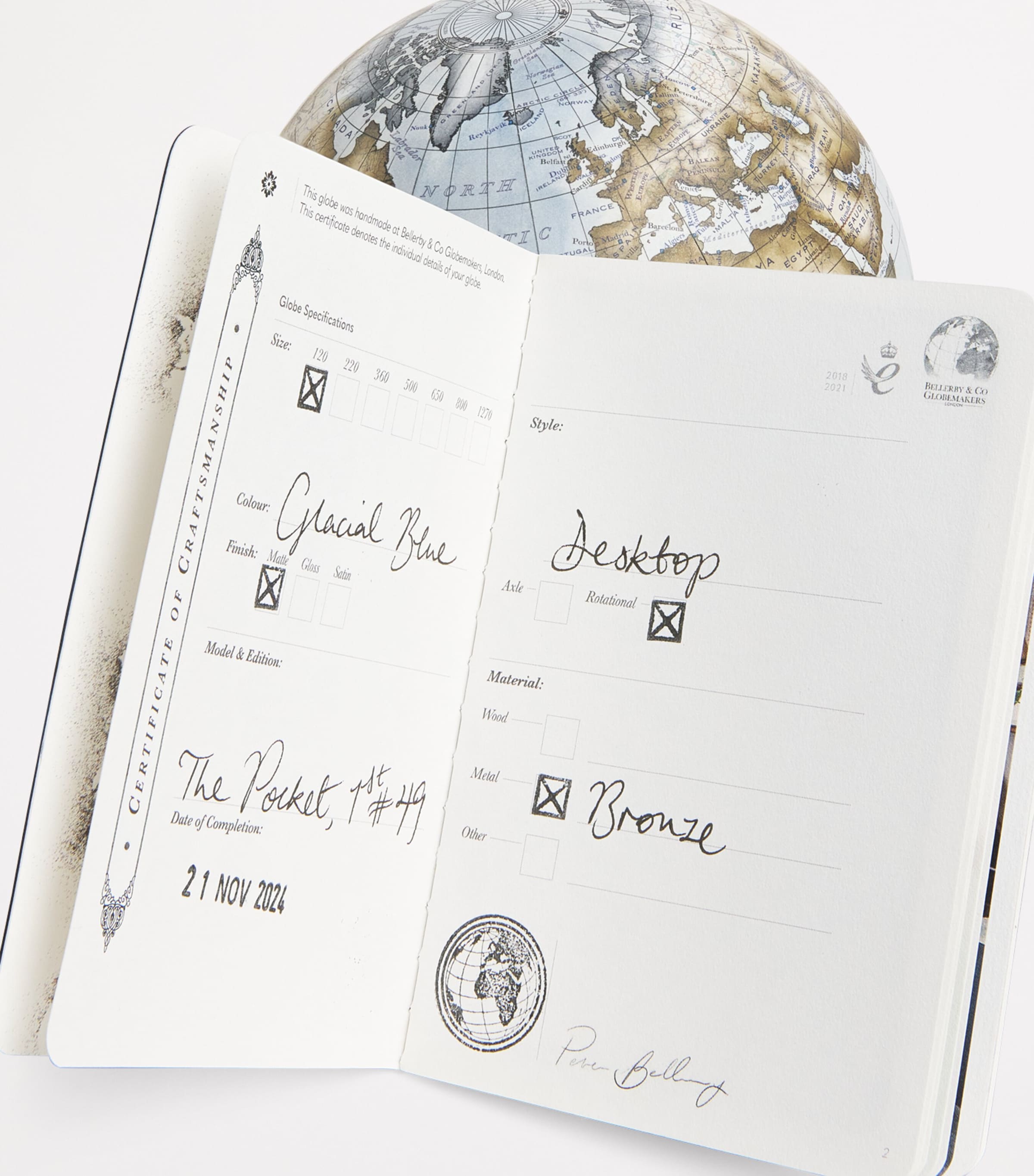 Bronze Glacial Blue Pocket Globe (12cm) GLACIAL BLUE Image 6