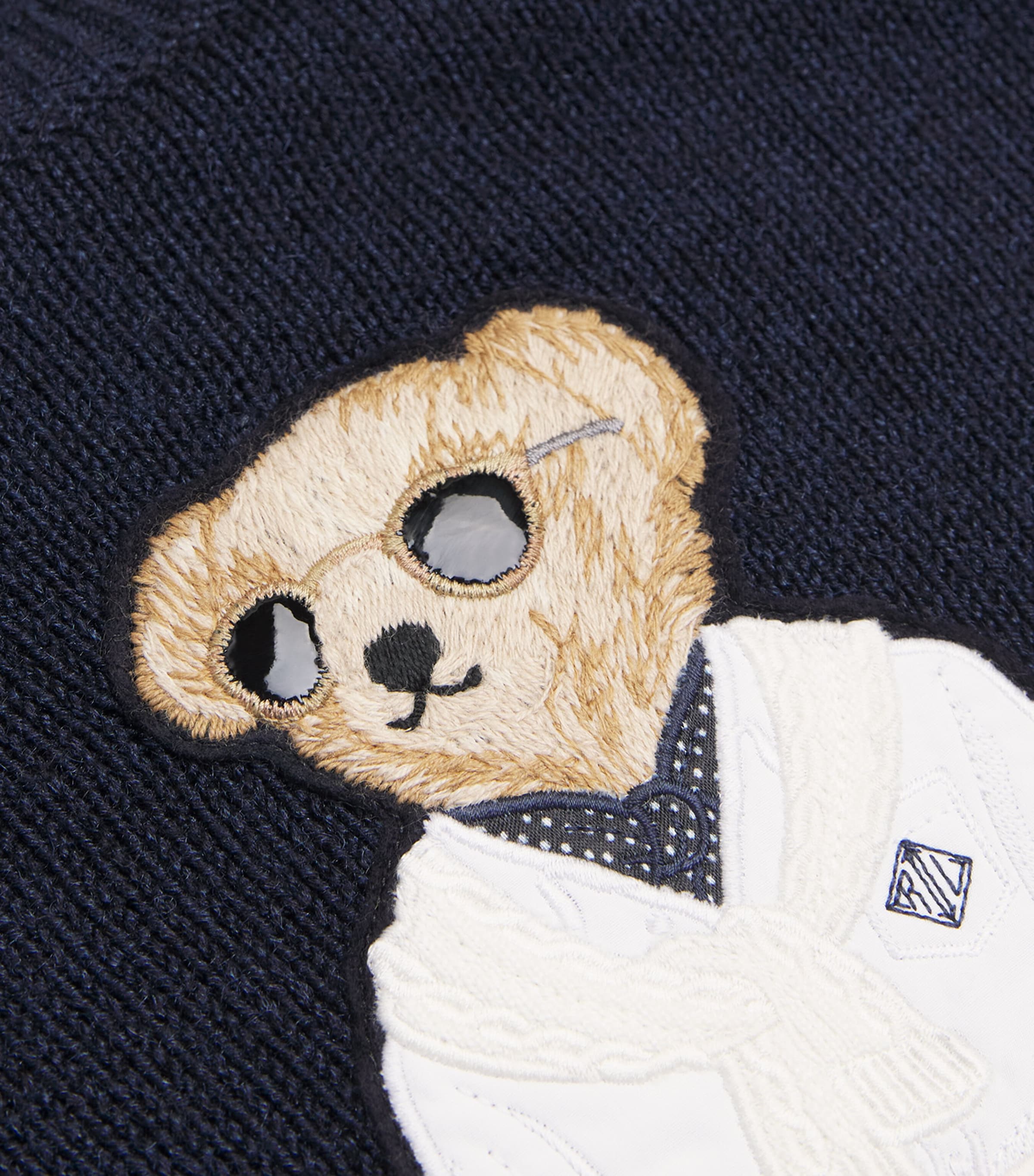 Ralph Lauren Purple Label Navy Silk-Linen Polo Bear Sweater