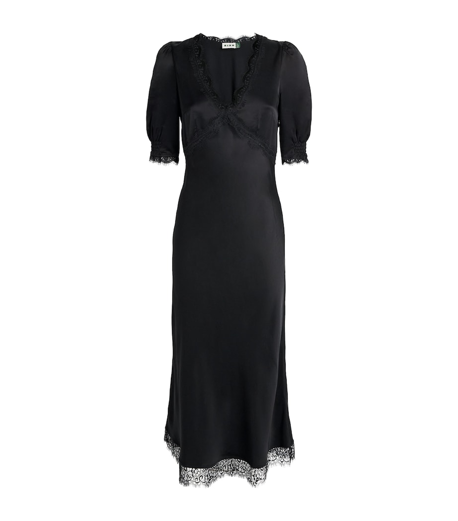 Rixo Womens Satin Annina Midi Dress Black Image 1