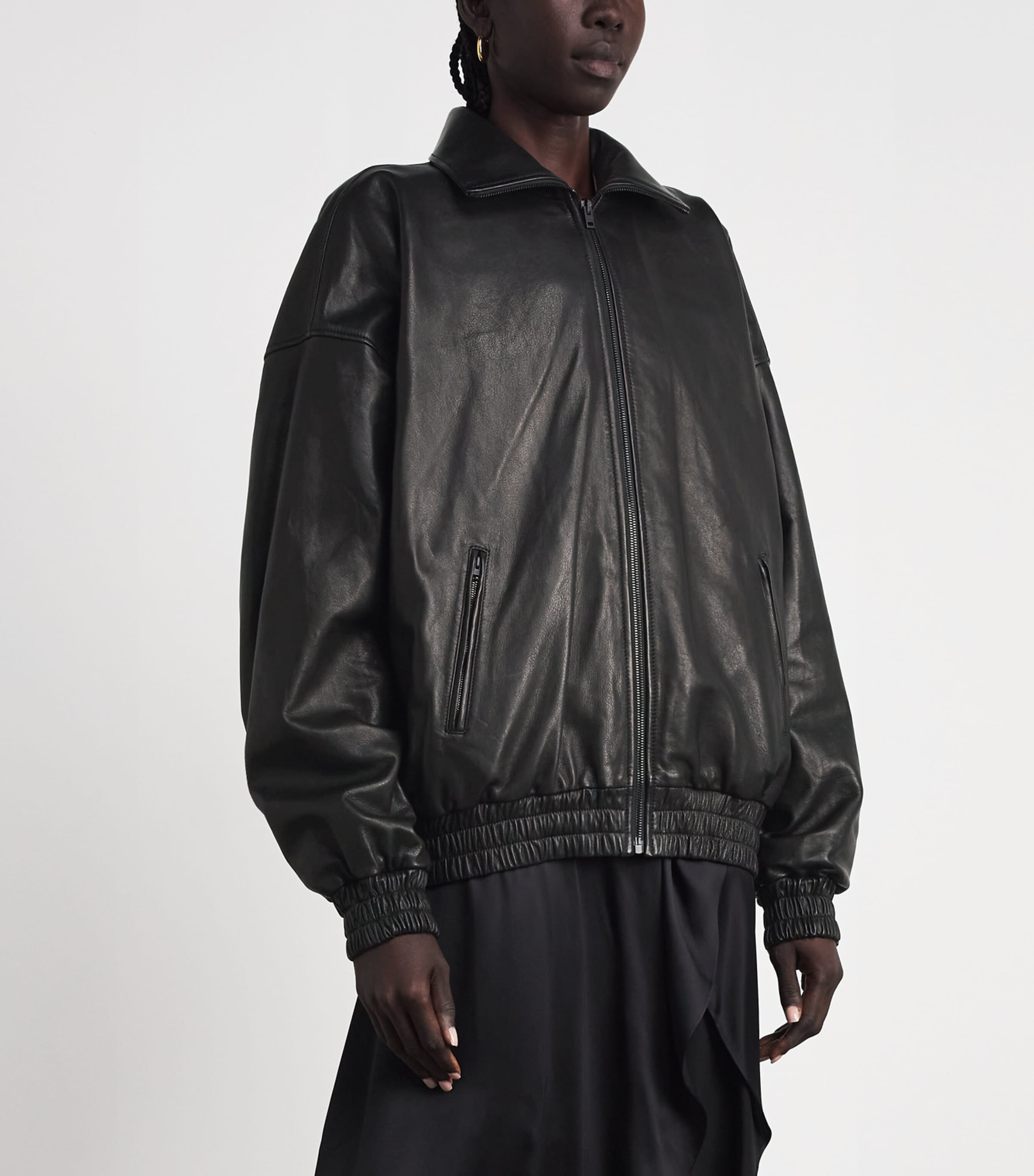 Acne Studios Womens Leather Bomber Jacket Black Image 4