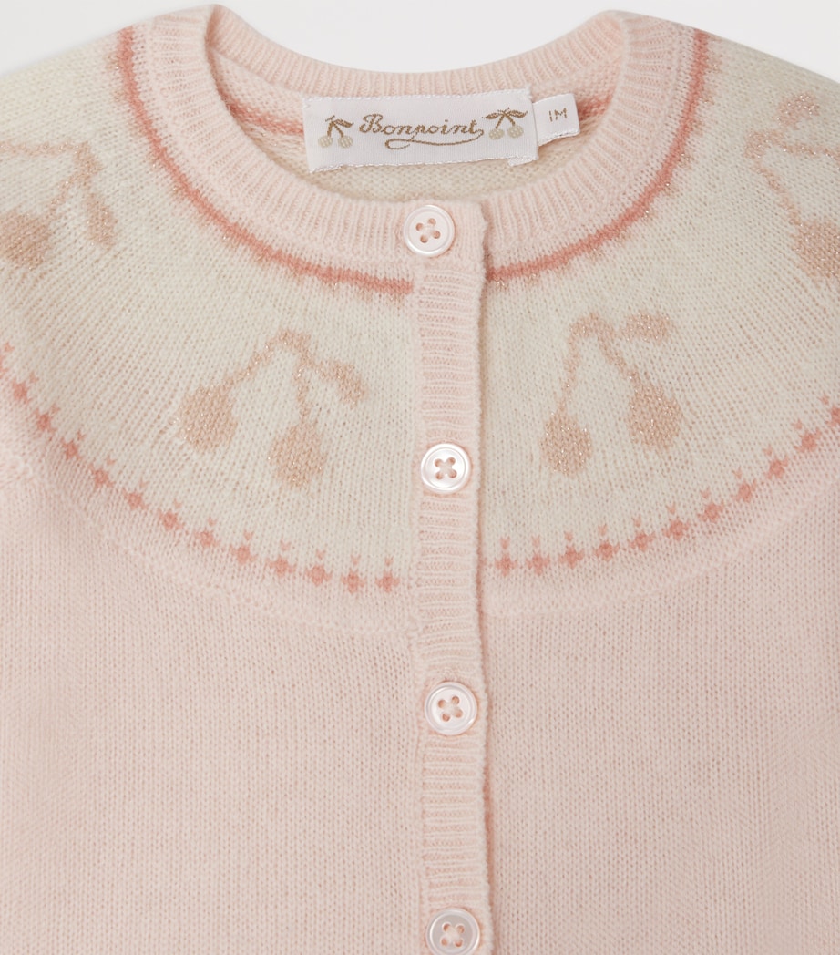 Wool-Cashmere Jacquard Cardigan and Trousers Set (1-18 Months) MULTICO ROSE FARD Image 3