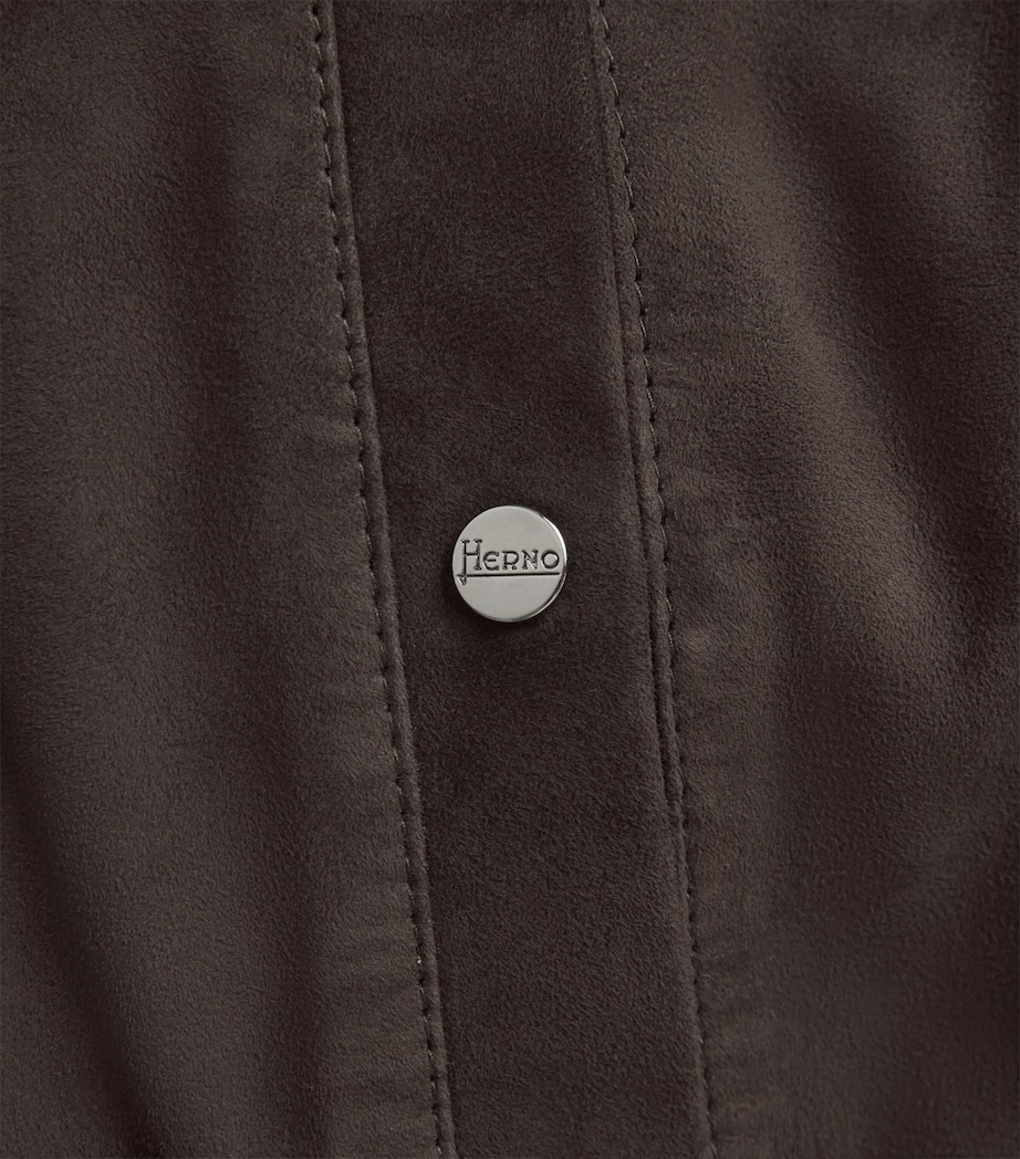 Herno Mens Suede Bomber Jacket Marrone Scuro Image 6
