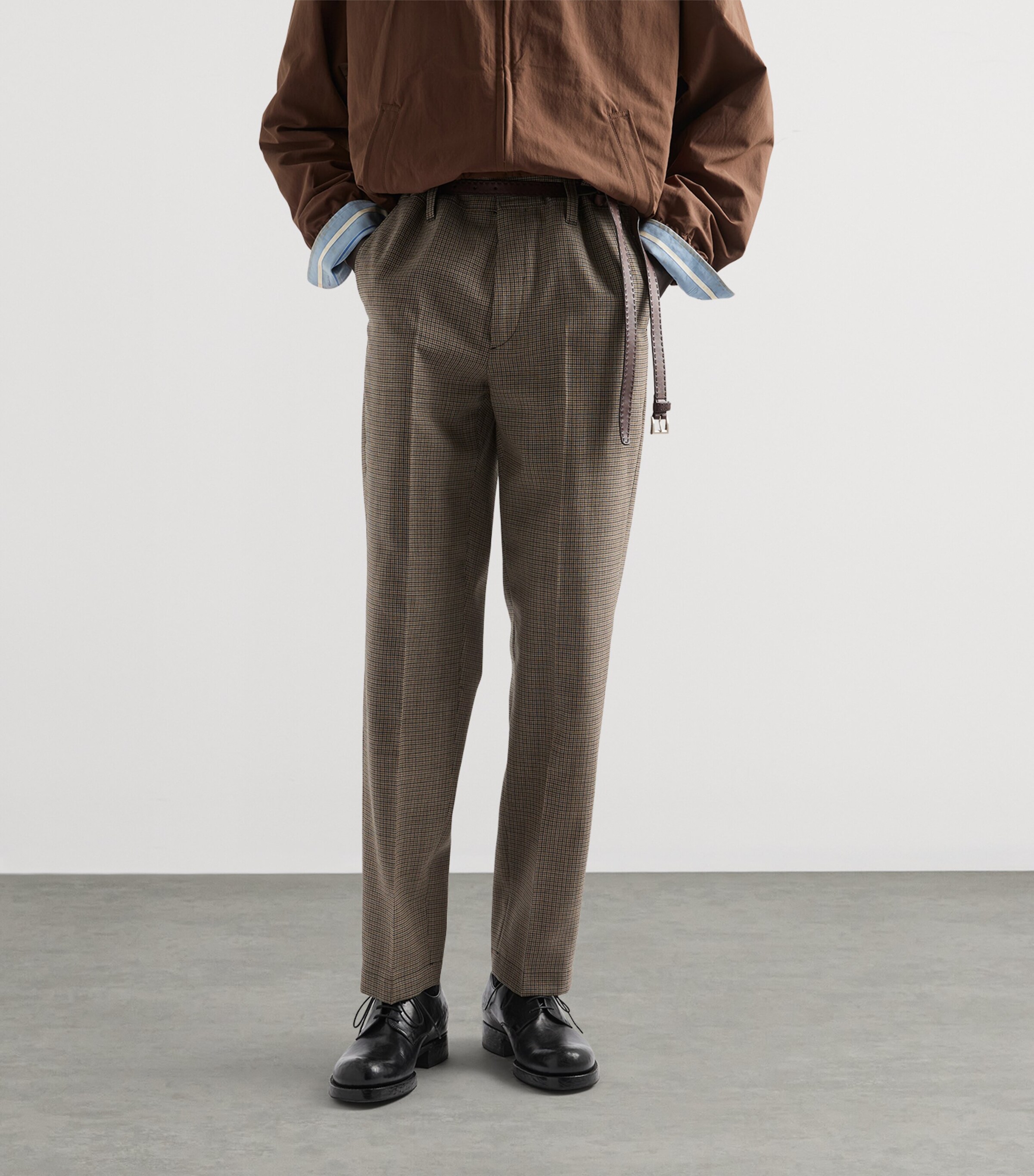 Prada Mens Wool Houndstooth Slim-Fit Trousers Green Image 4