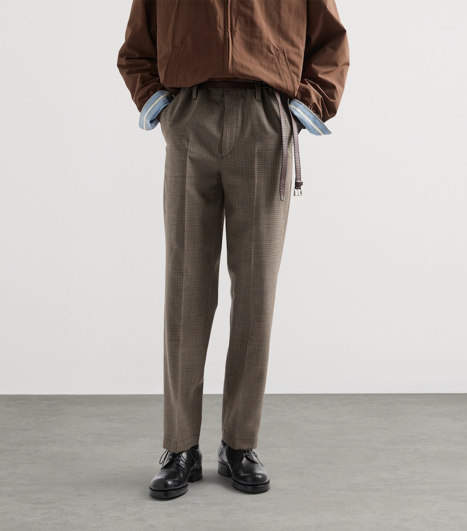 Prada Mens Wool Houndstooth Slim-Fit Trousers Green Image 4