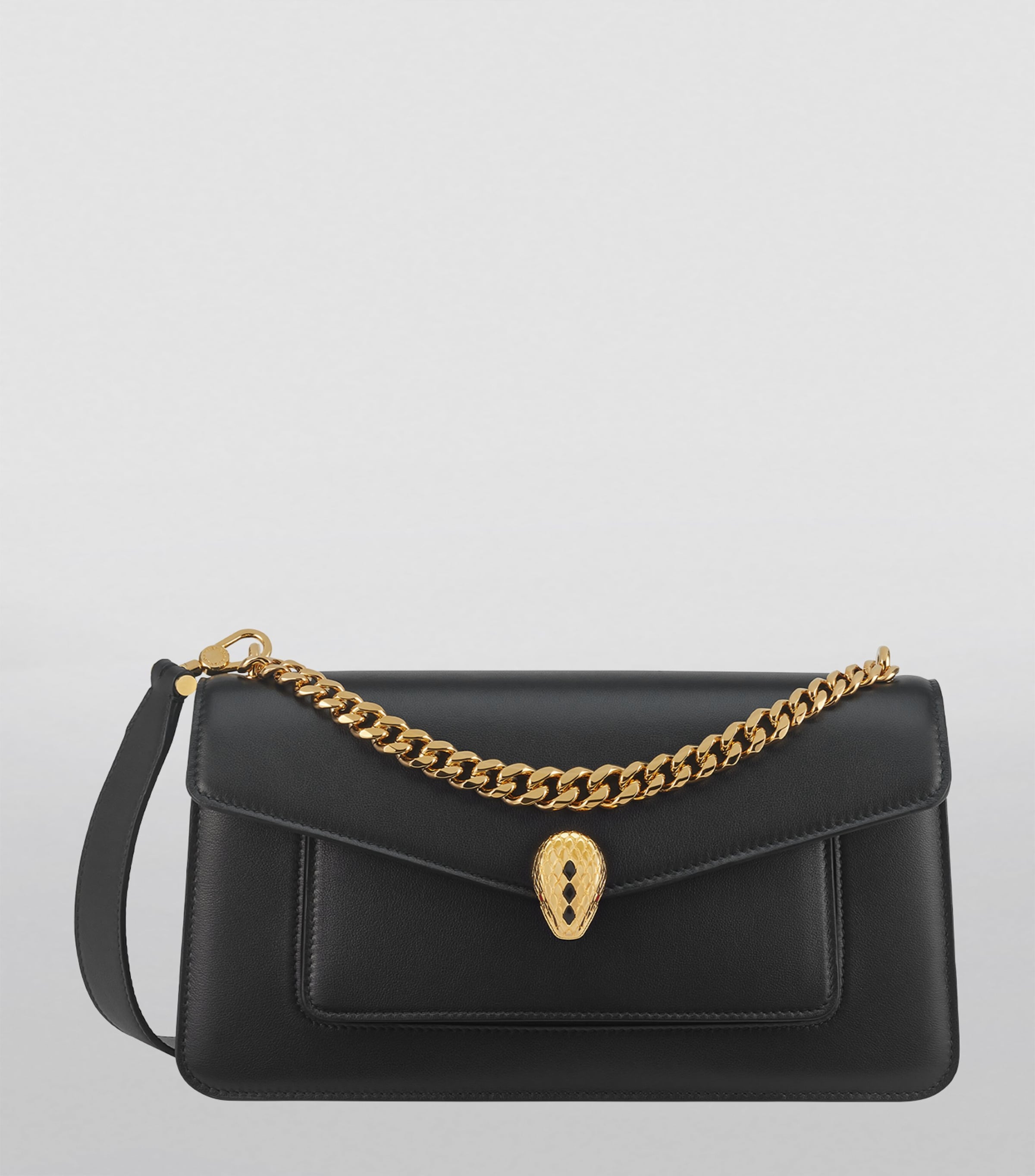 Leather Serpenti East-West Shoulder Bag BLACK Image 5