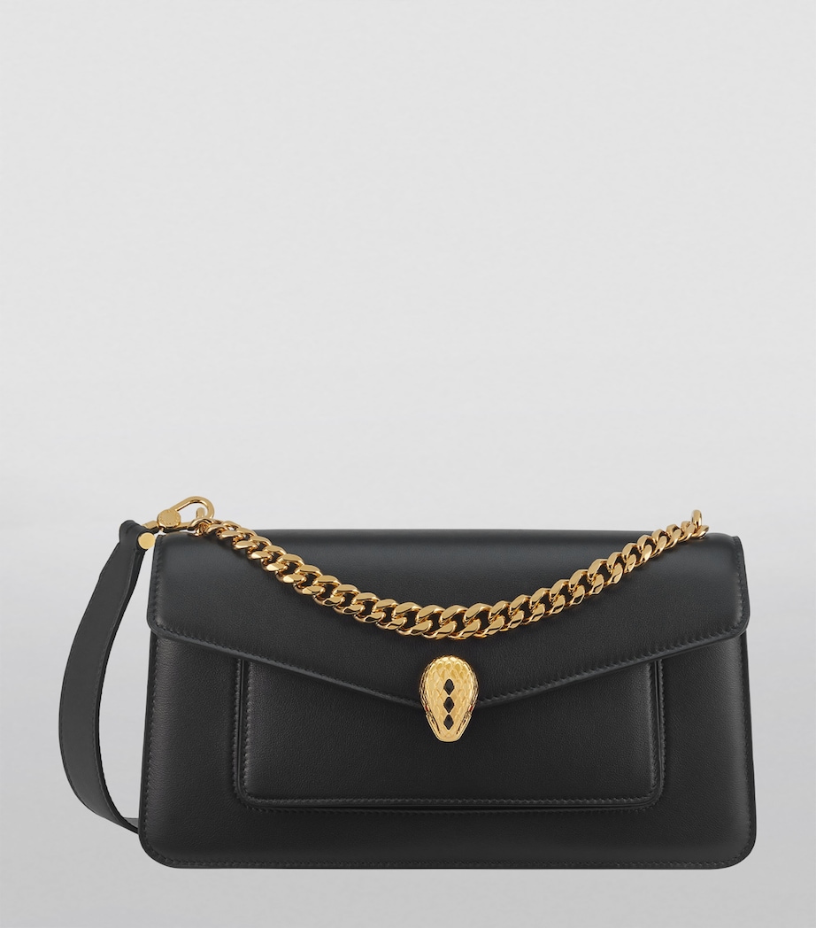 Leather Serpenti East-West Shoulder Bag BLACK Image 5