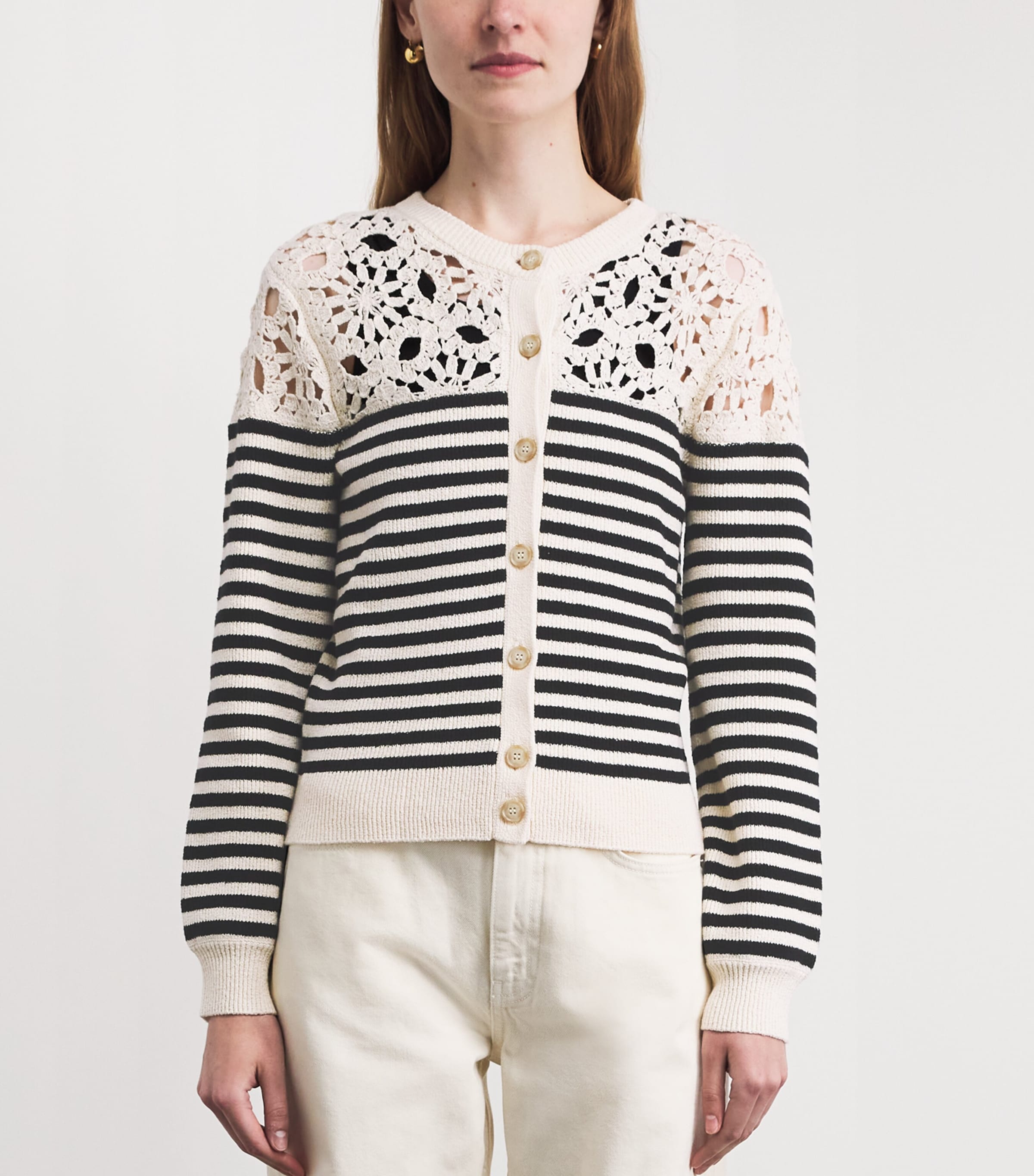 FRAME Womens The Coastal Striped Cardigan Cream Multi Image 4