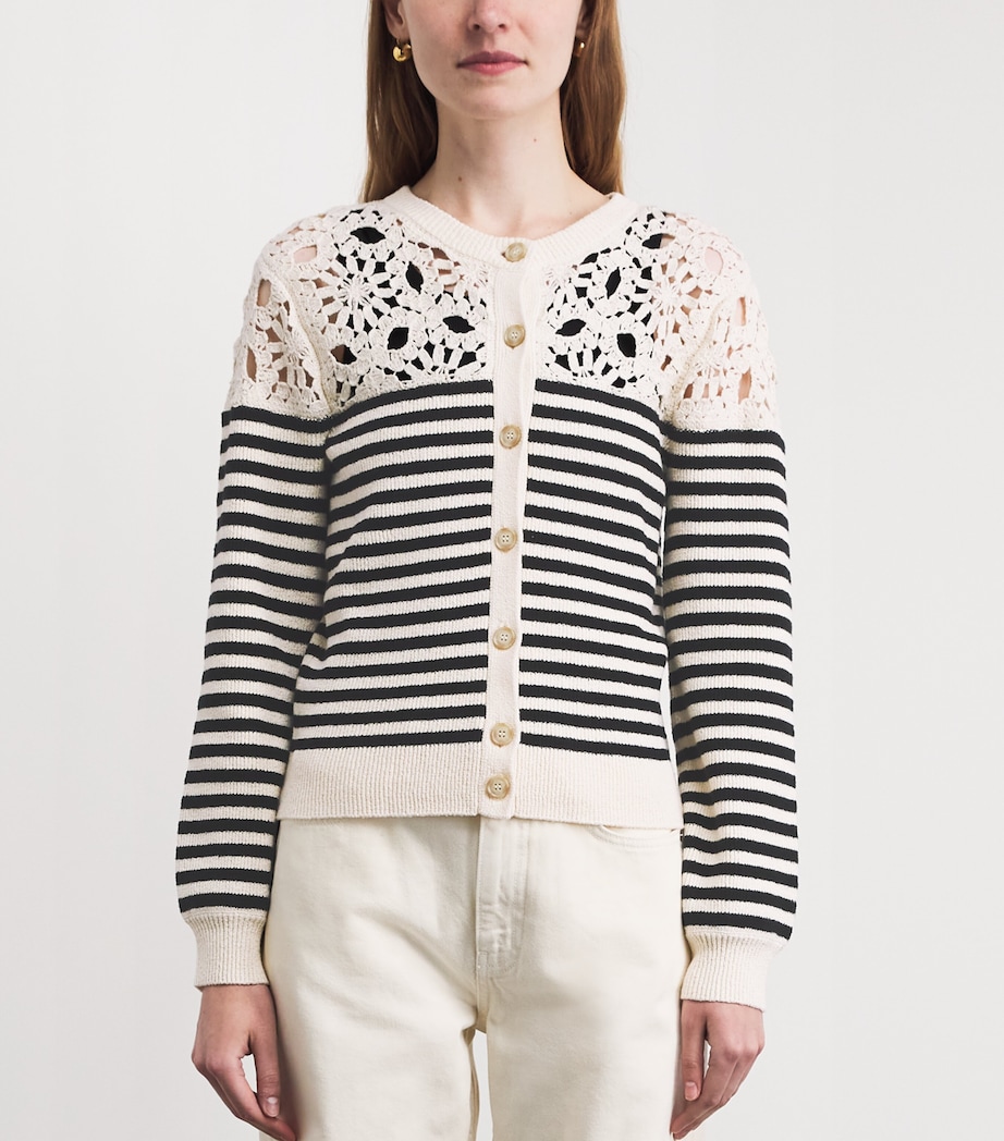 FRAME Womens The Coastal Striped Cardigan Cream Multi Image 4