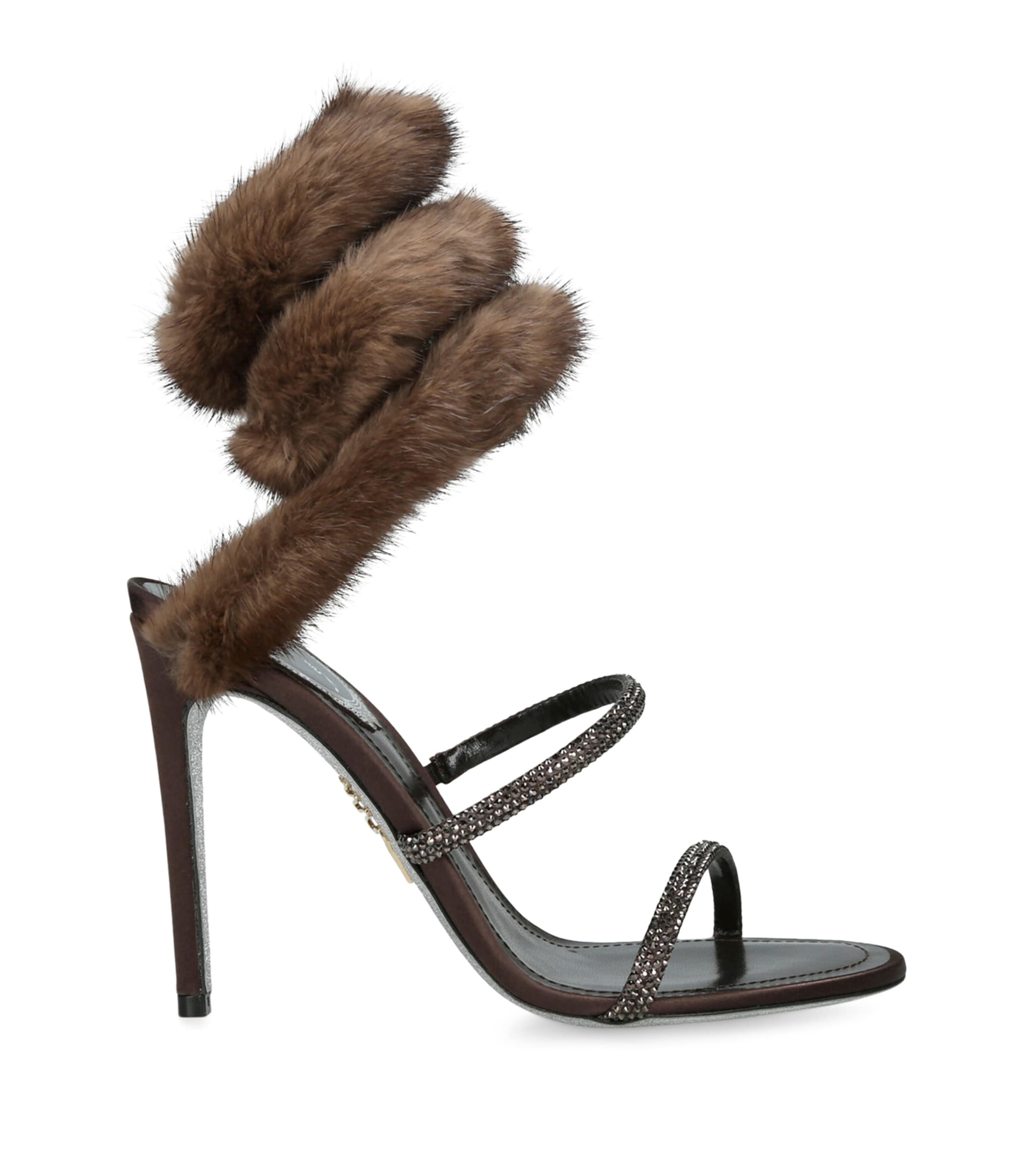 René Caovilla Fur-trim Cleo Sandals 105 In Brown