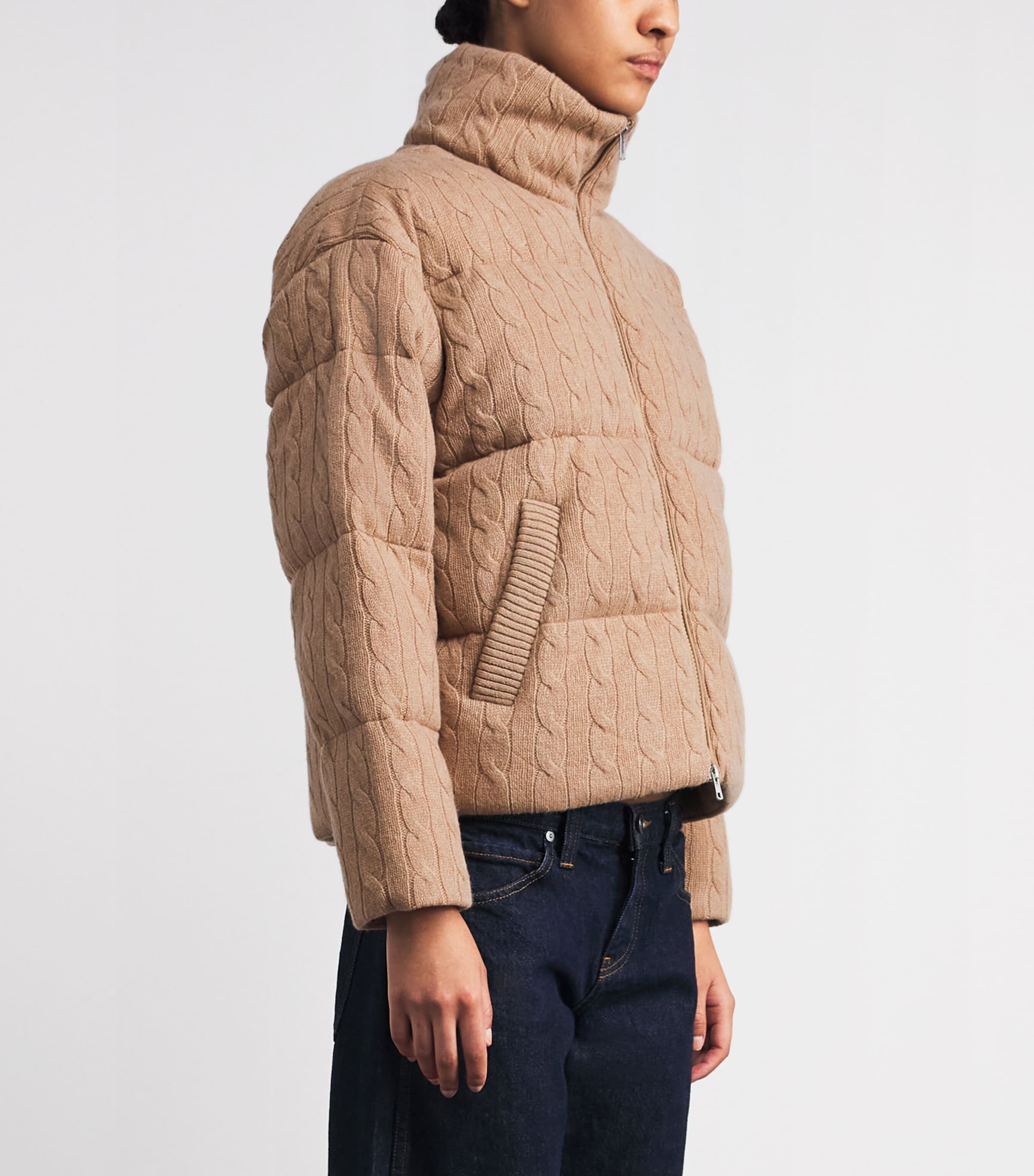 Polo Ralph Lauren Beige Wool-Cashmere Cable-Knit Bomber Jacket