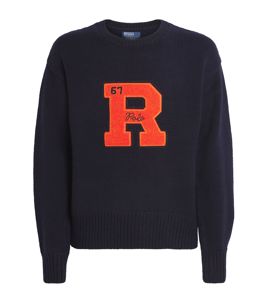 Wool Vintage Fit Letter Sweater BLUE Image 1