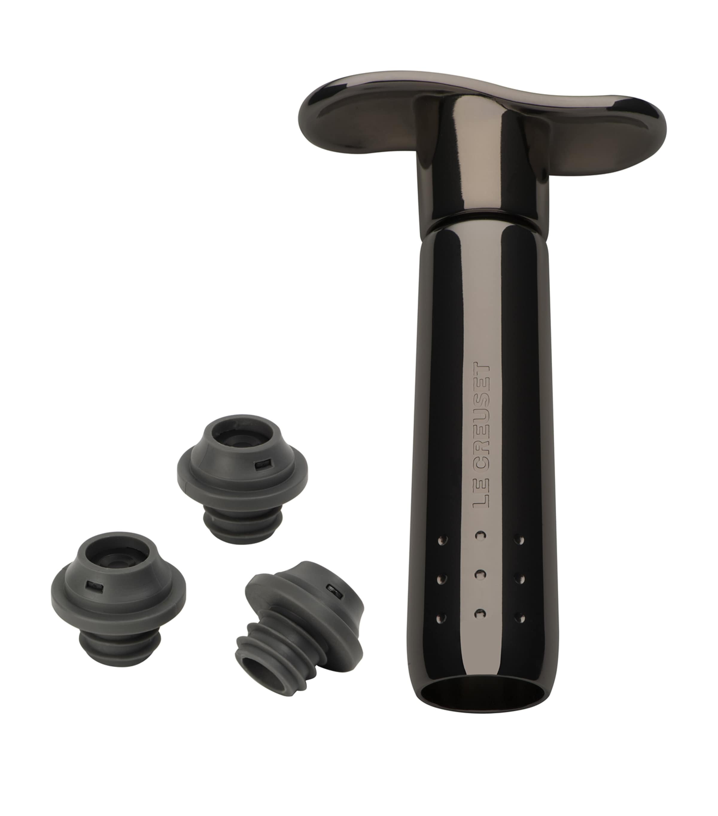 Le Creuset Wine Pump And Stoppers In Silver