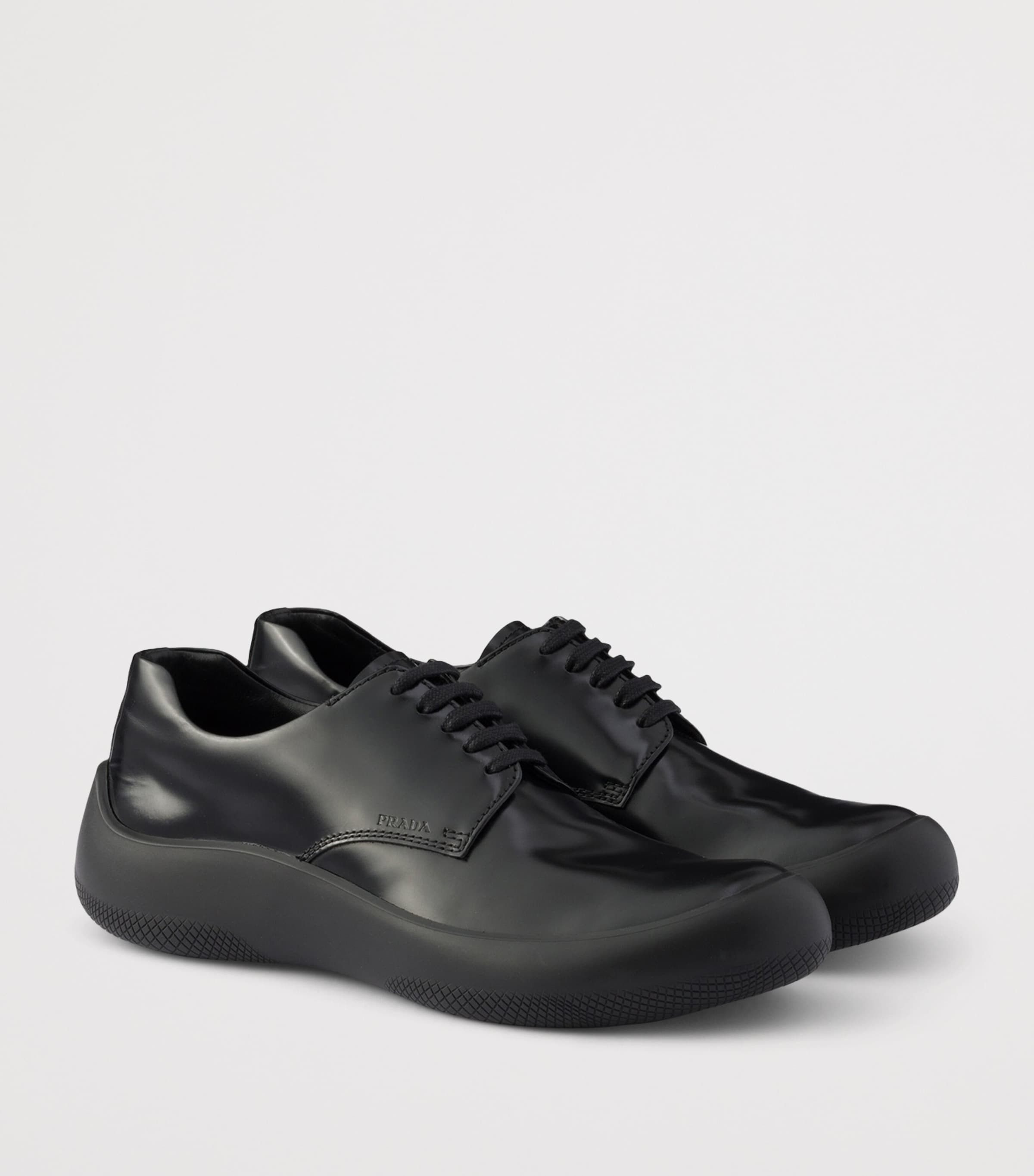 Prada Leather Logo Derby Shoes Black Image 2