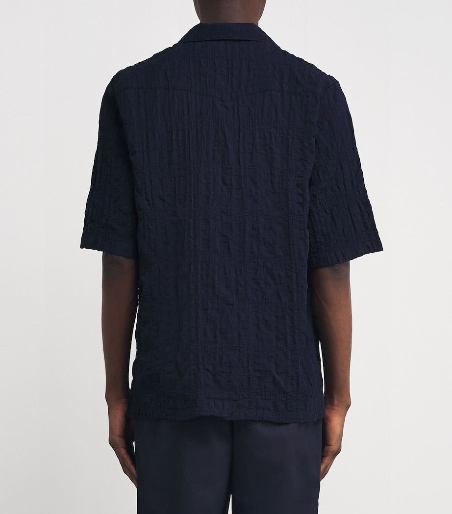 Officine Generale Mens Cotton Seersucker Eren Shirt Night Sky Image 4