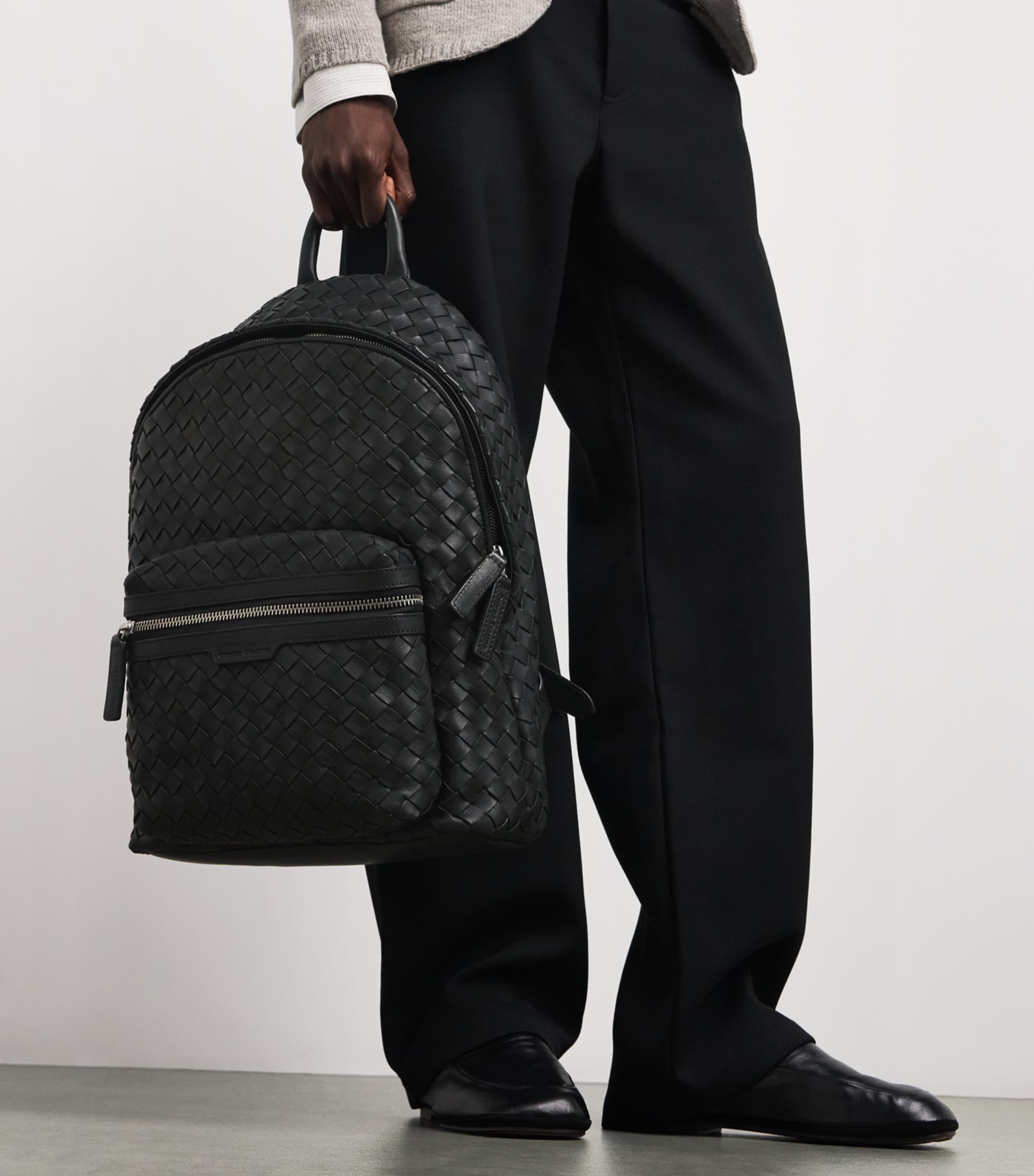 Officine Creative Leather Woven Armor Backpack Nero Image 4