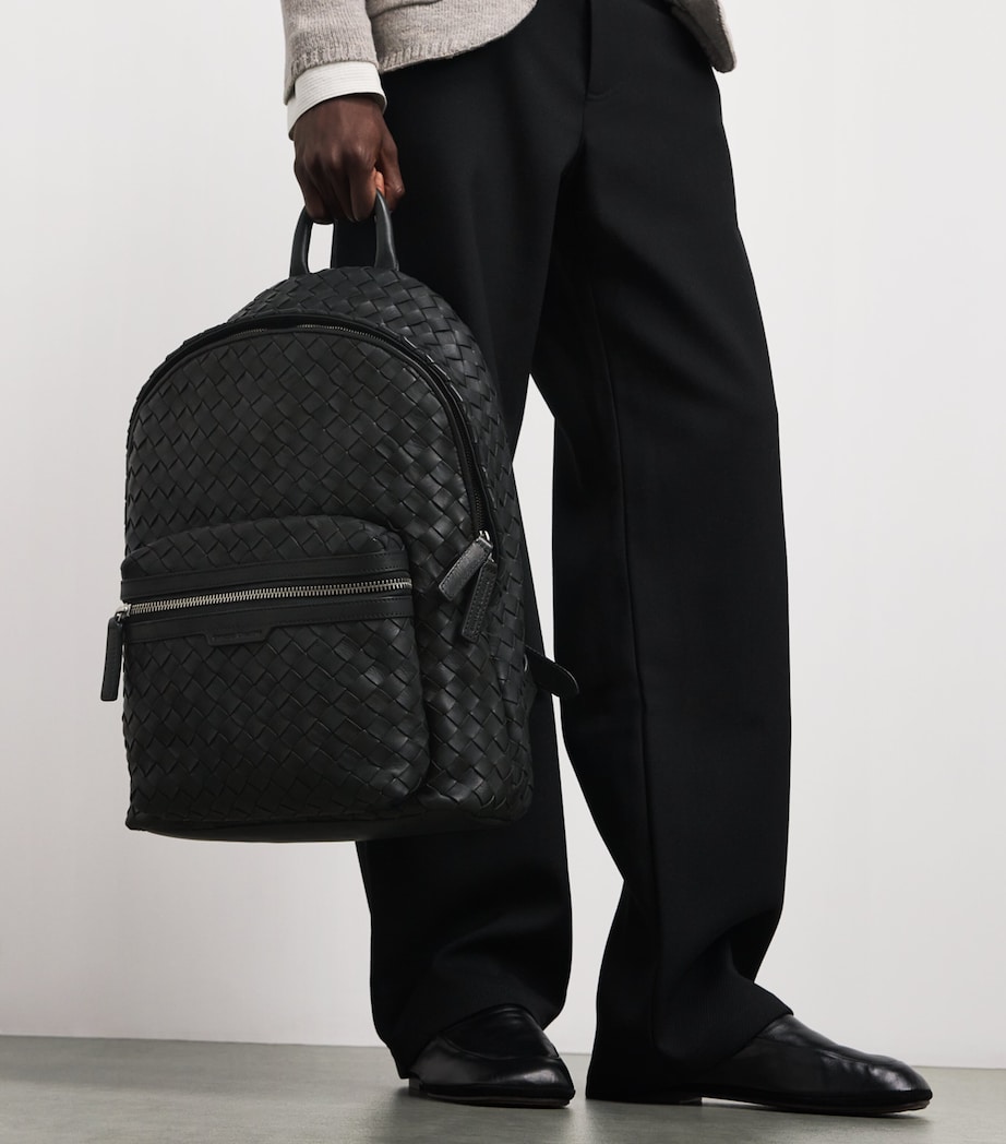 Officine Creative Leather Woven Armor Backpack Nero Image 4
