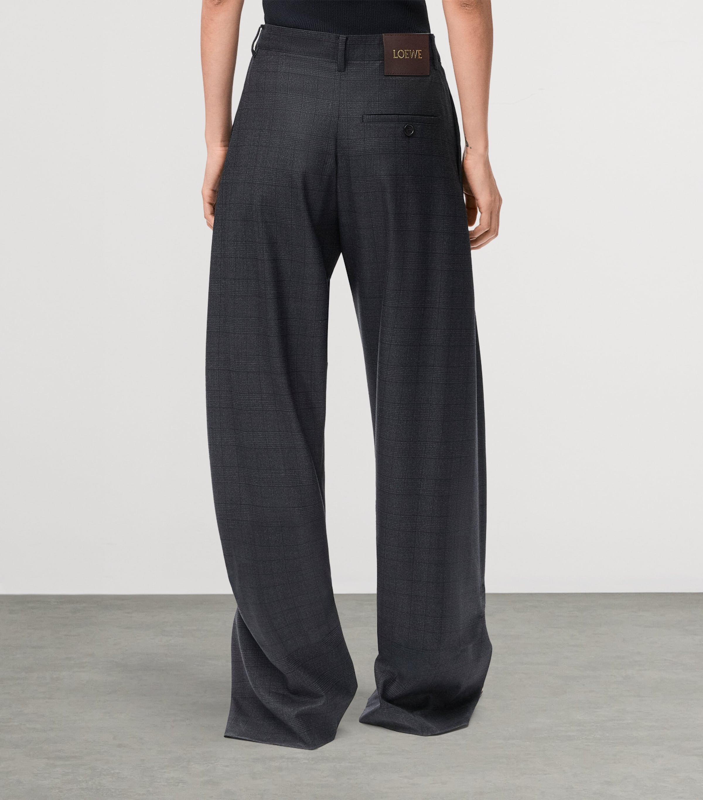 Wool Check Belted Trousers DARK GREY Image 4