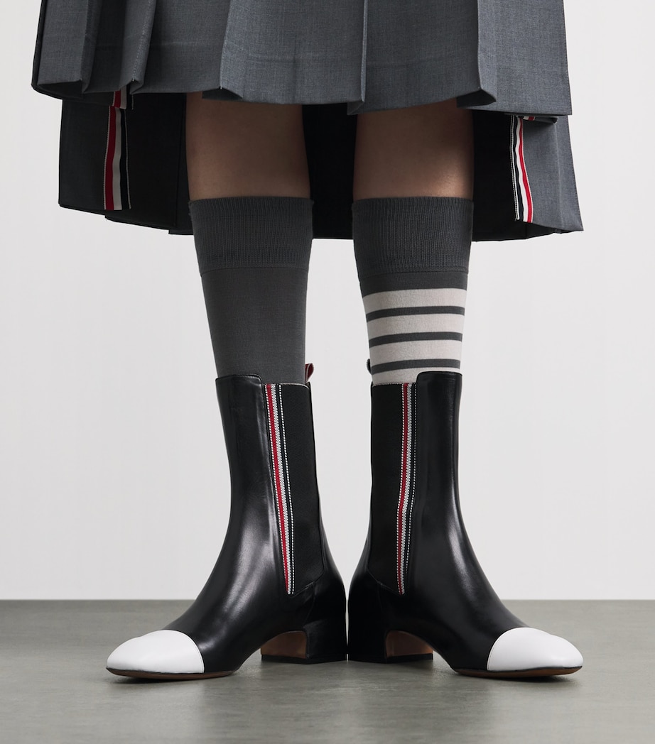 Thom Browne Leather Mid-Calf Chelsea Boots 40 Blk/wht Image 2