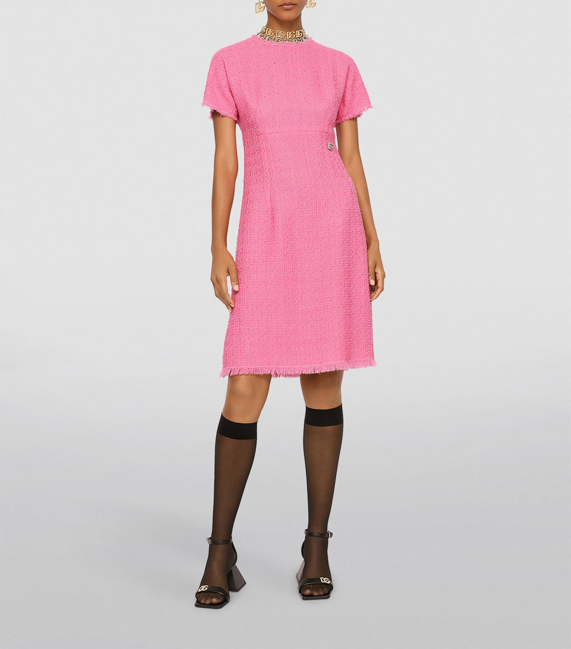 Dolce&Gabbana Womens Tweed Raschel Mini Dress Pink Image 3