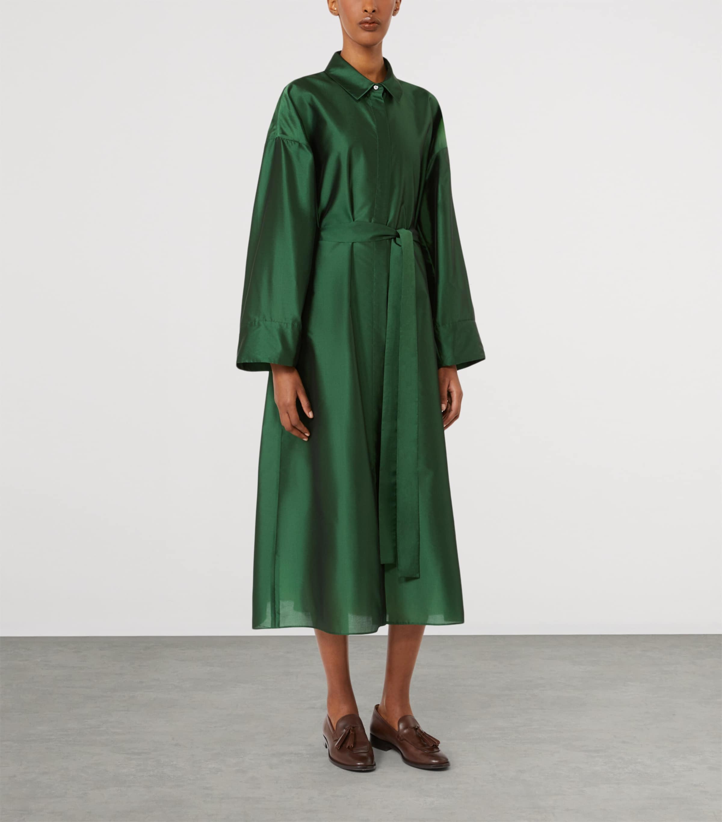 Max Mara Womens Belted Midi Dress Green Image 2