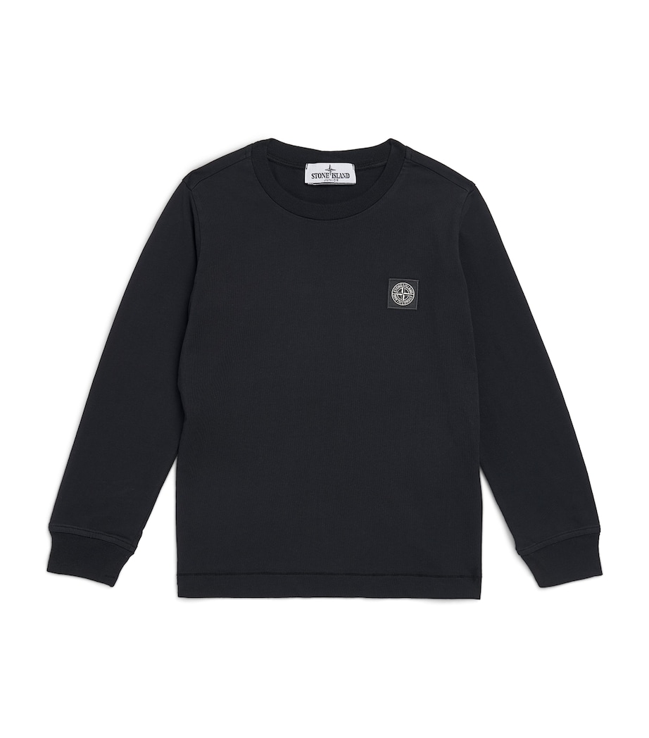 Stone Island Junior Cotton Logo Long-Sleeve T-Shirt (2-14 Years) Black Image 1
